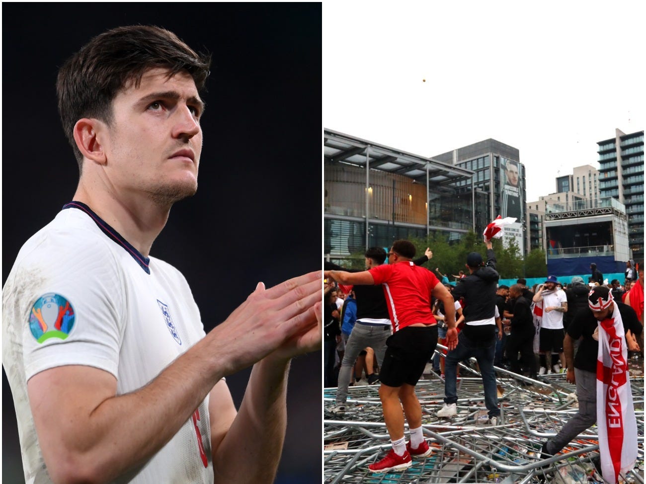 England's Harry Maguire and England fans outside Wembley