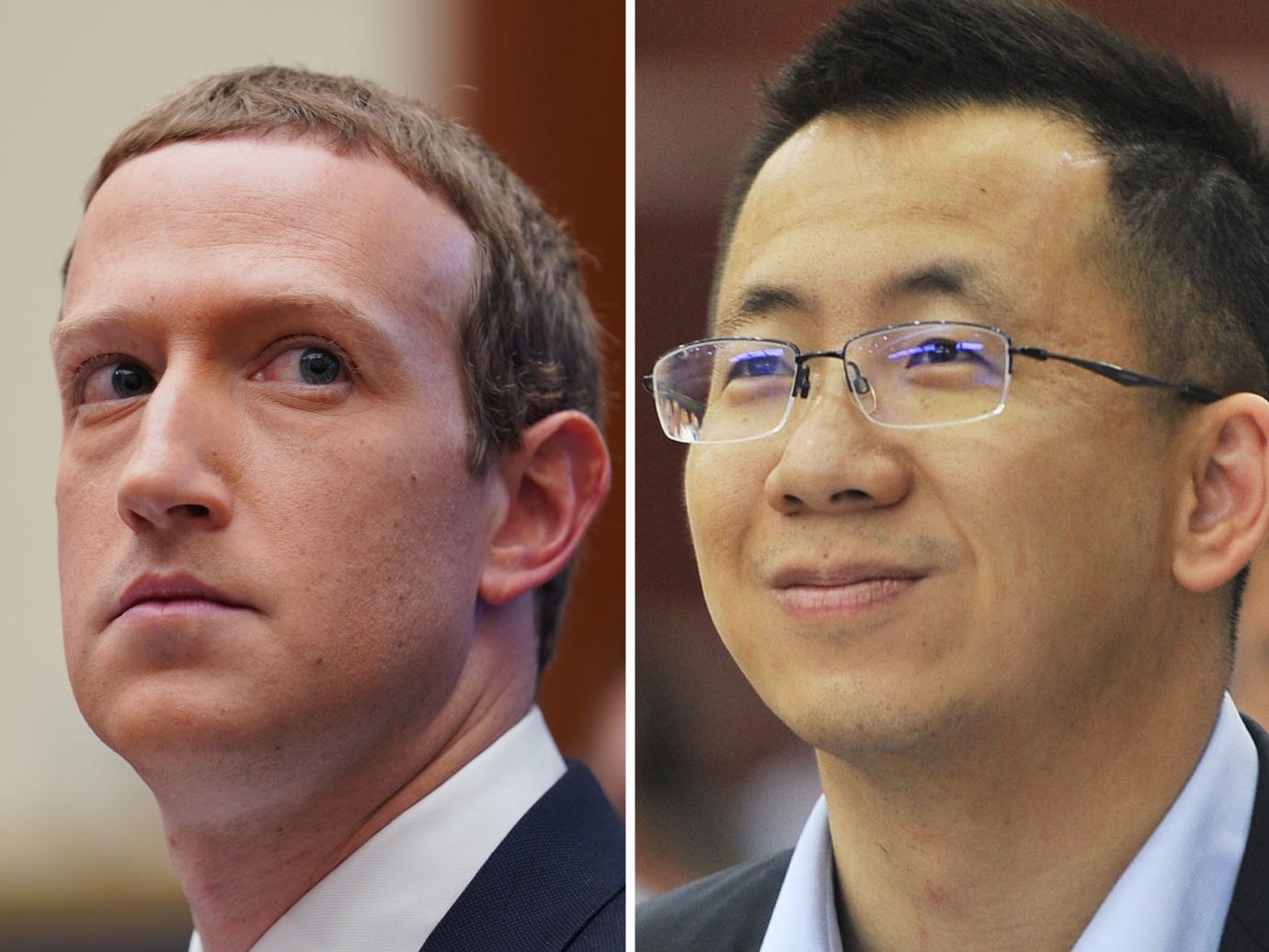 a side by side shows mark zuckerberg and Bytedance CEO zhang yiming