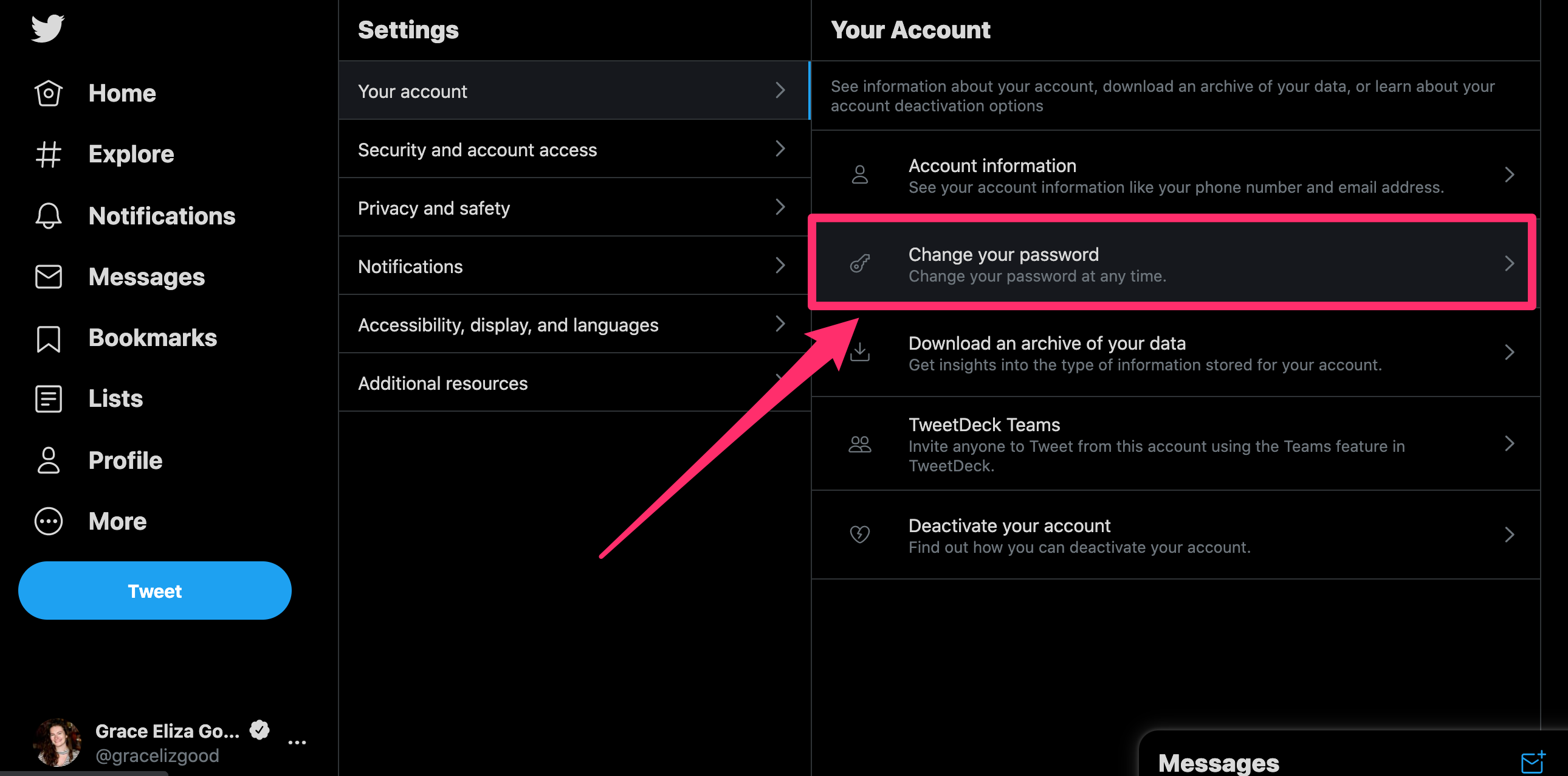 Screenshot of Twitter website Your Account settings page