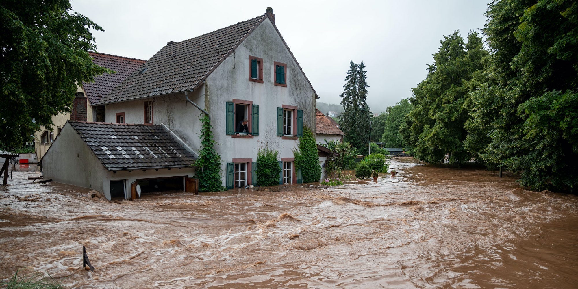 A house surrounded by water