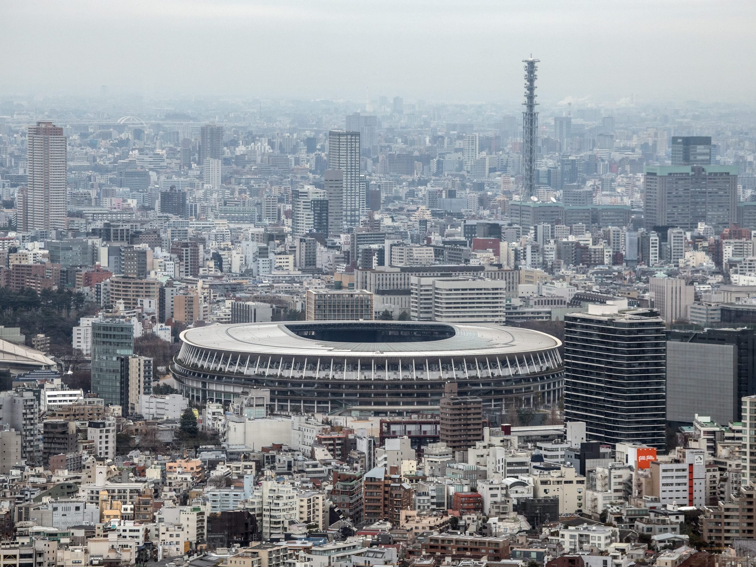 An aerial view of the Olympic Stadium in Tokyo