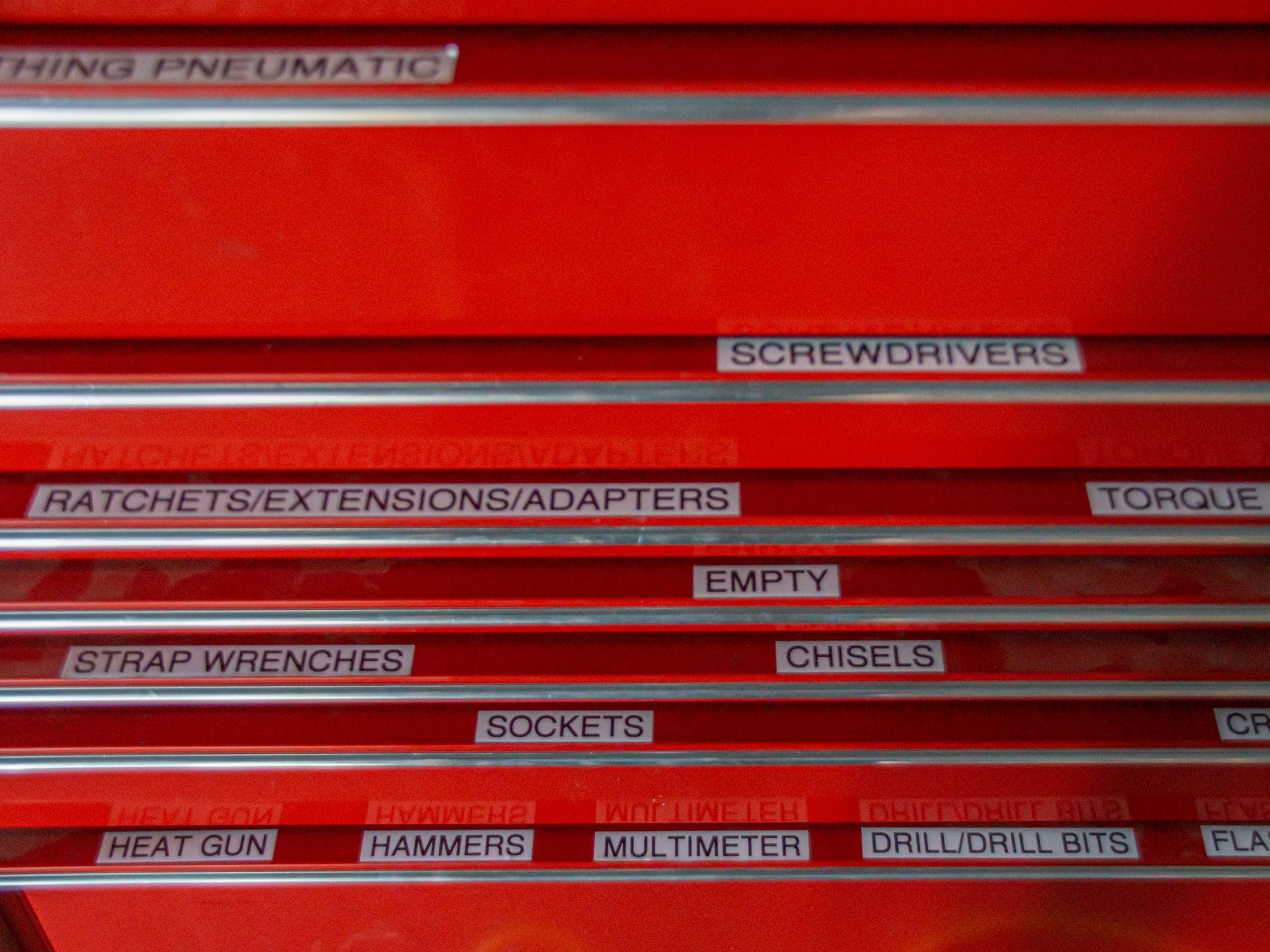 Labelled cabinet drawers