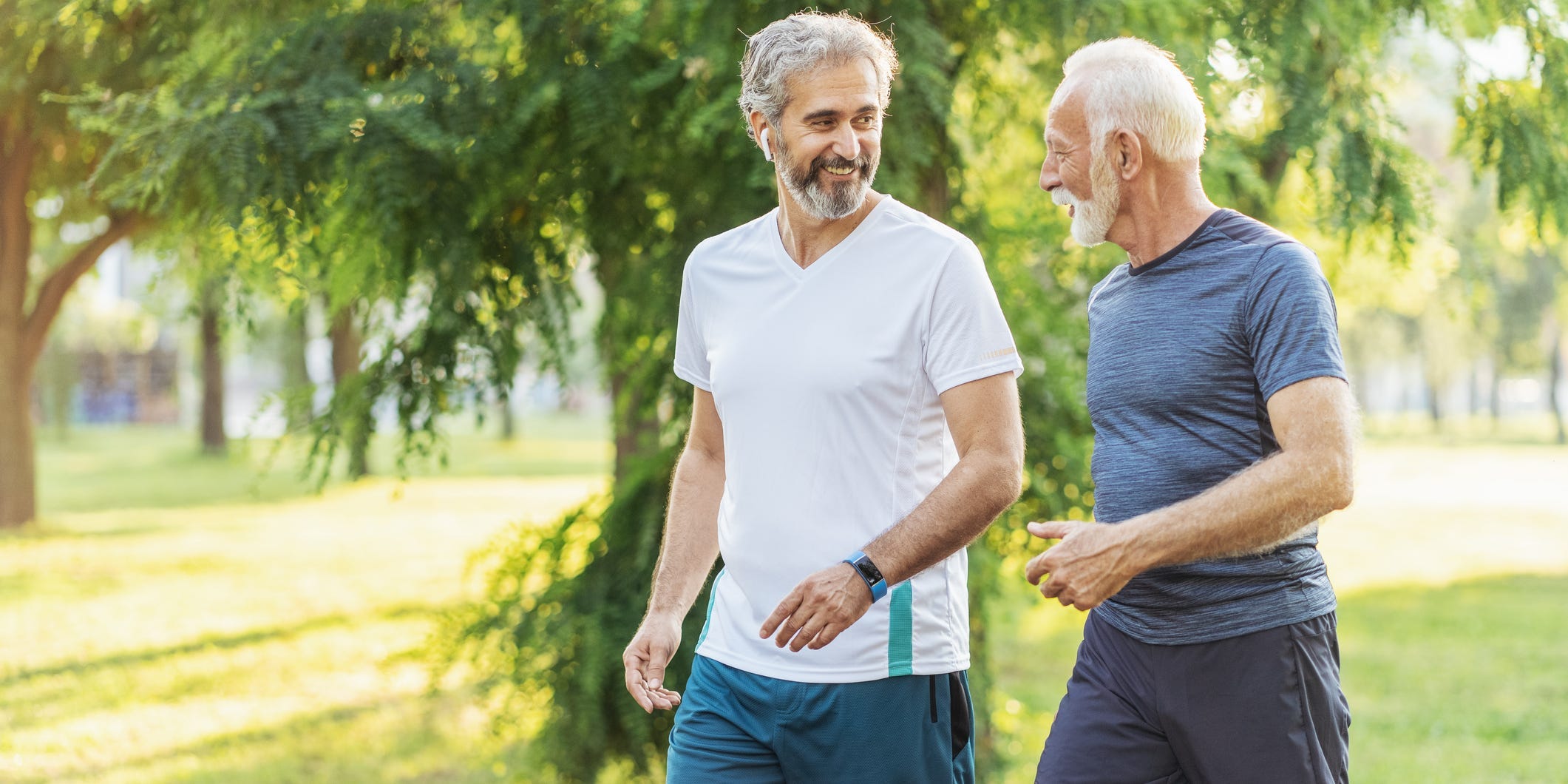 Two older men walking