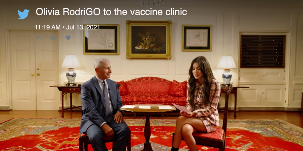 Dr. Anthony Fauci (left) and singer Olivia Rodrigo in the White House