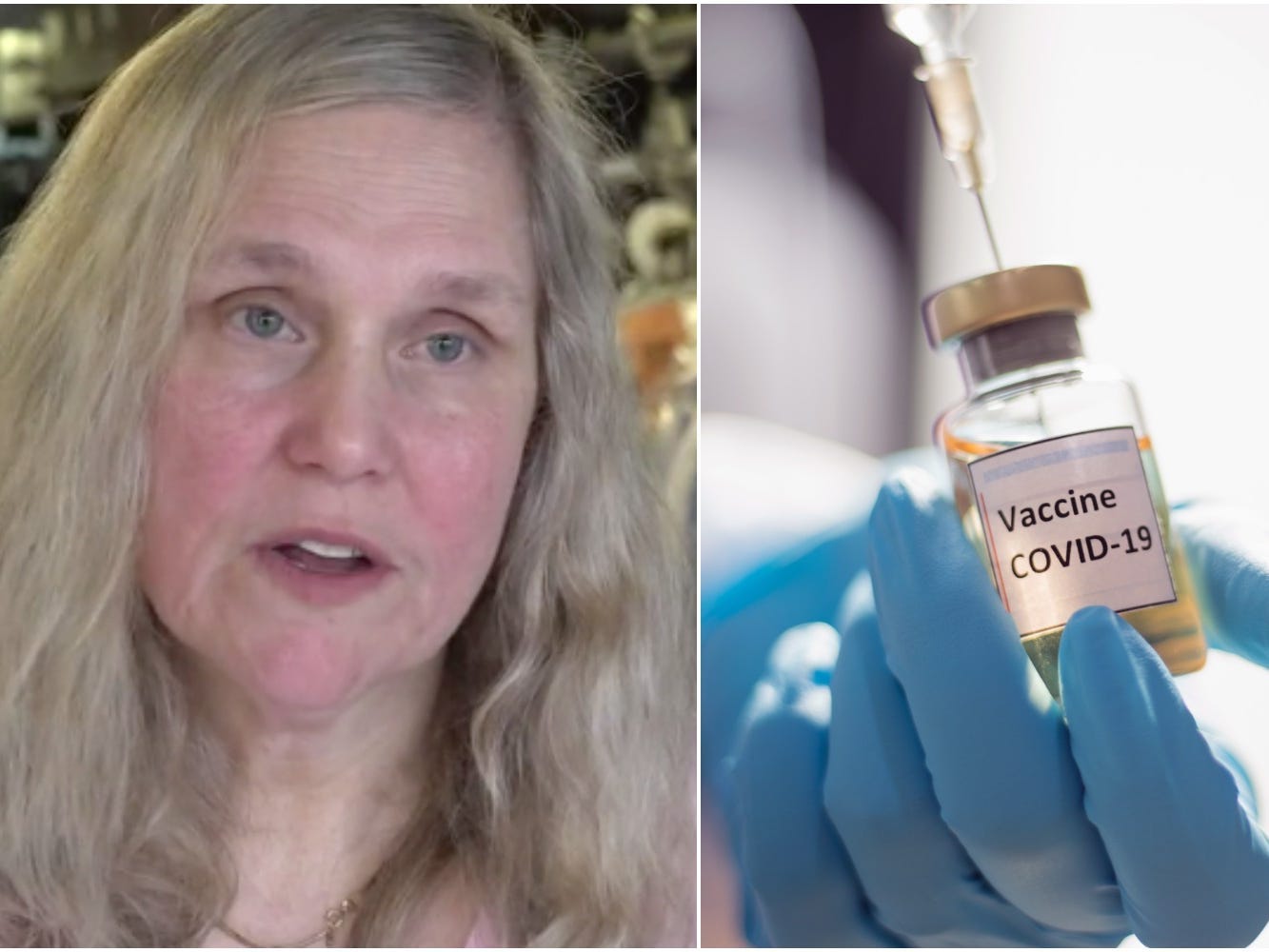 Composite image of Lisa Adler and a COVID-19 vaccine