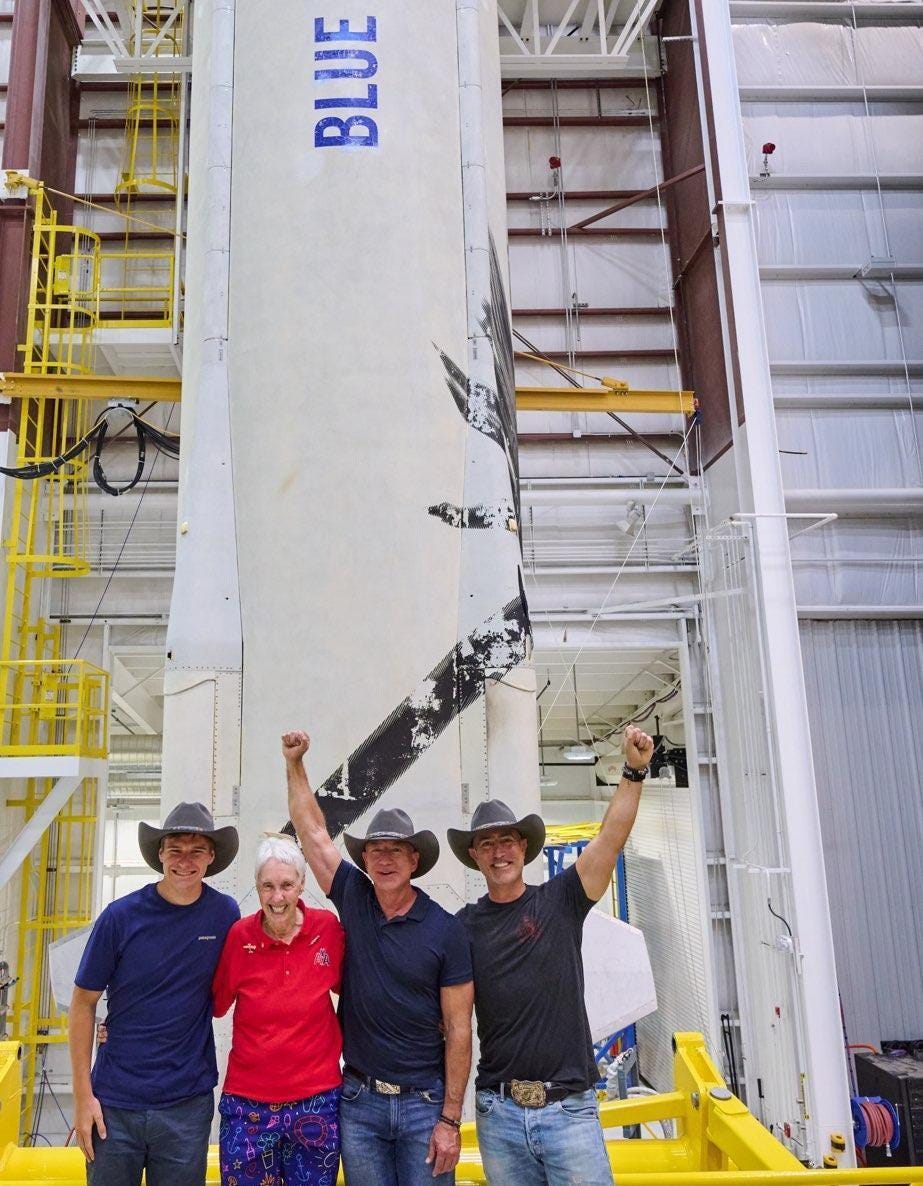 Jeff Bezos' spaceflight crew at Blue Origin headquarters: Oliver Daemen, Wally Funk, and Mark Bezos