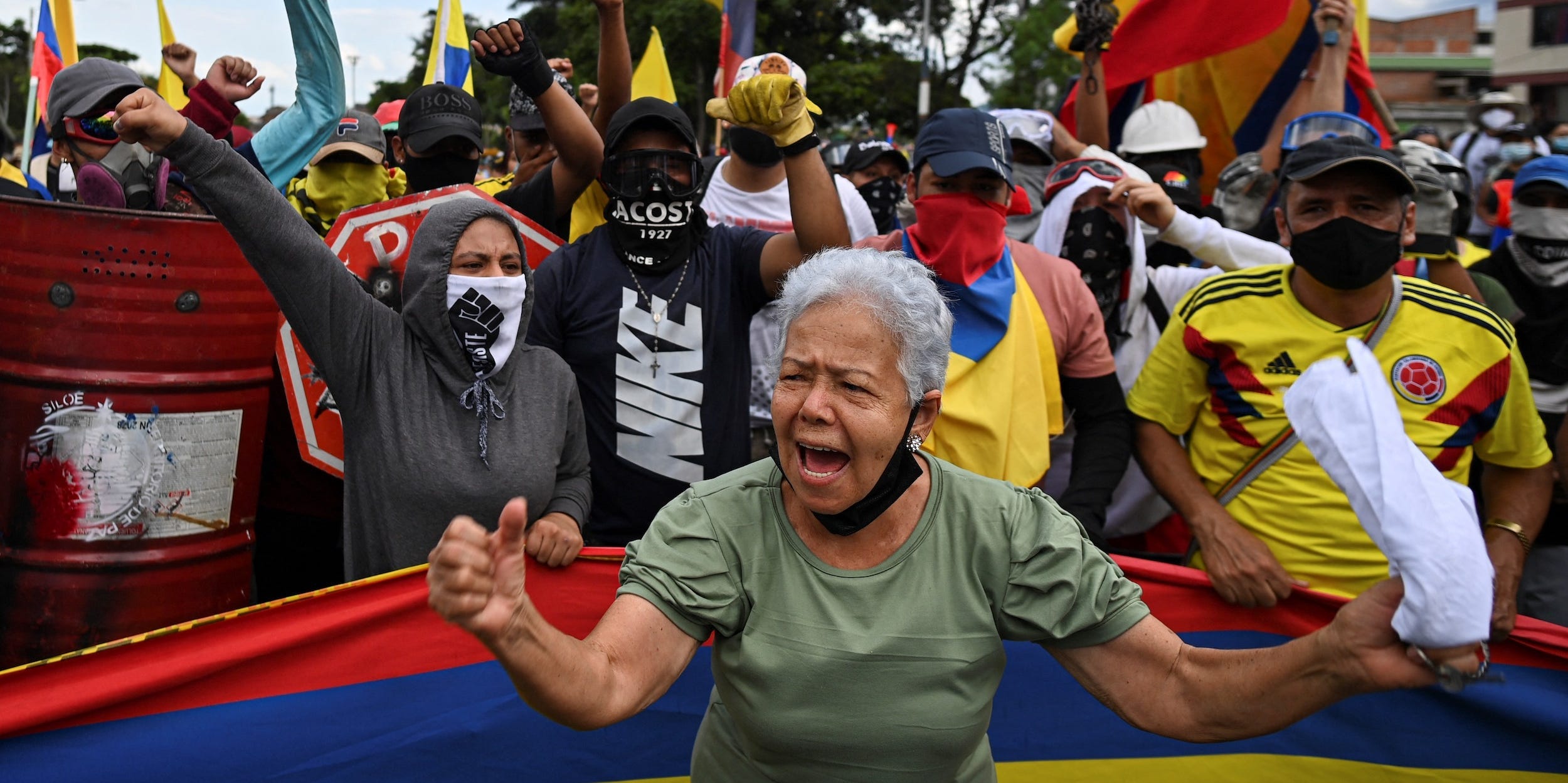 People take part in a new protest against the government of Colombian President Ivan Duque, in Cali, Colombia, on May 19, 2021.
