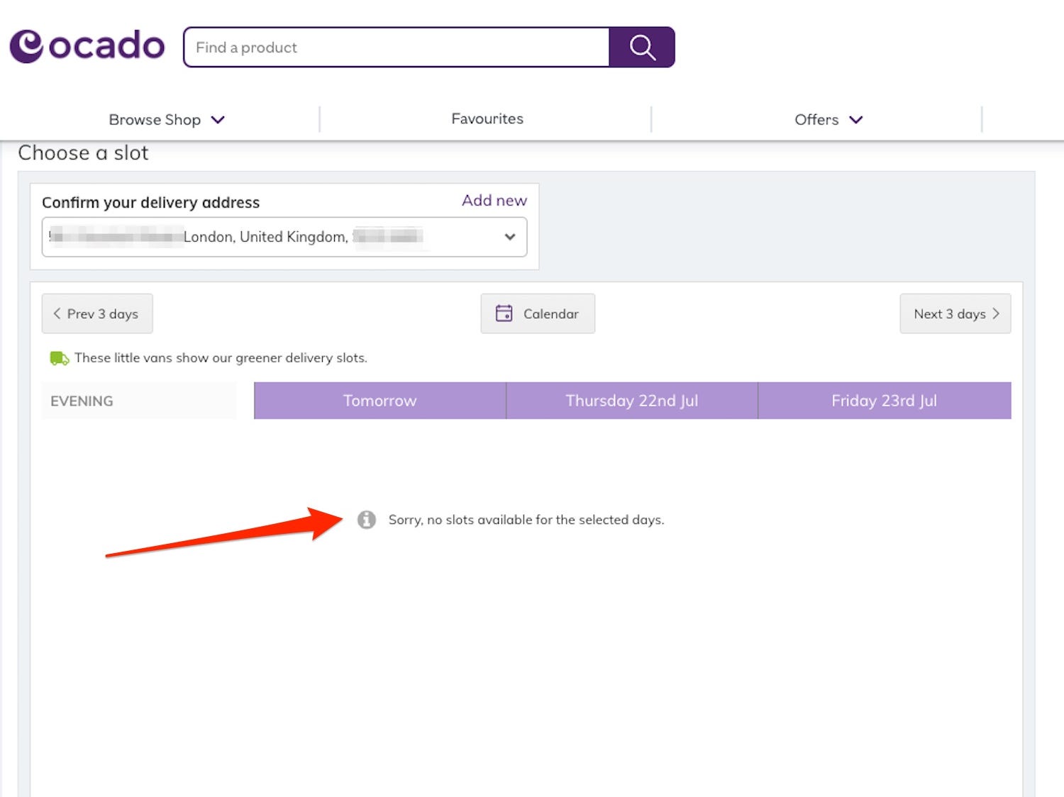 Ocado delivery slots