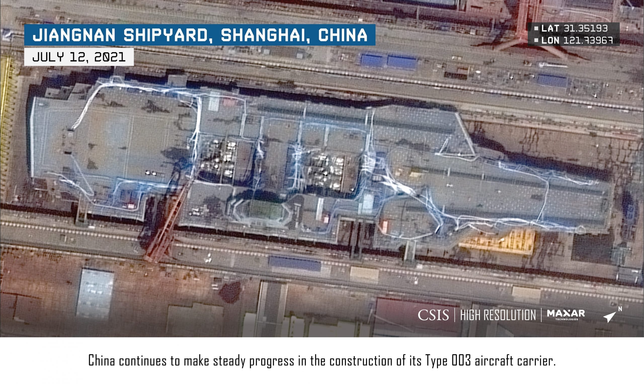 Satellite imagery of China's third carrier under construction