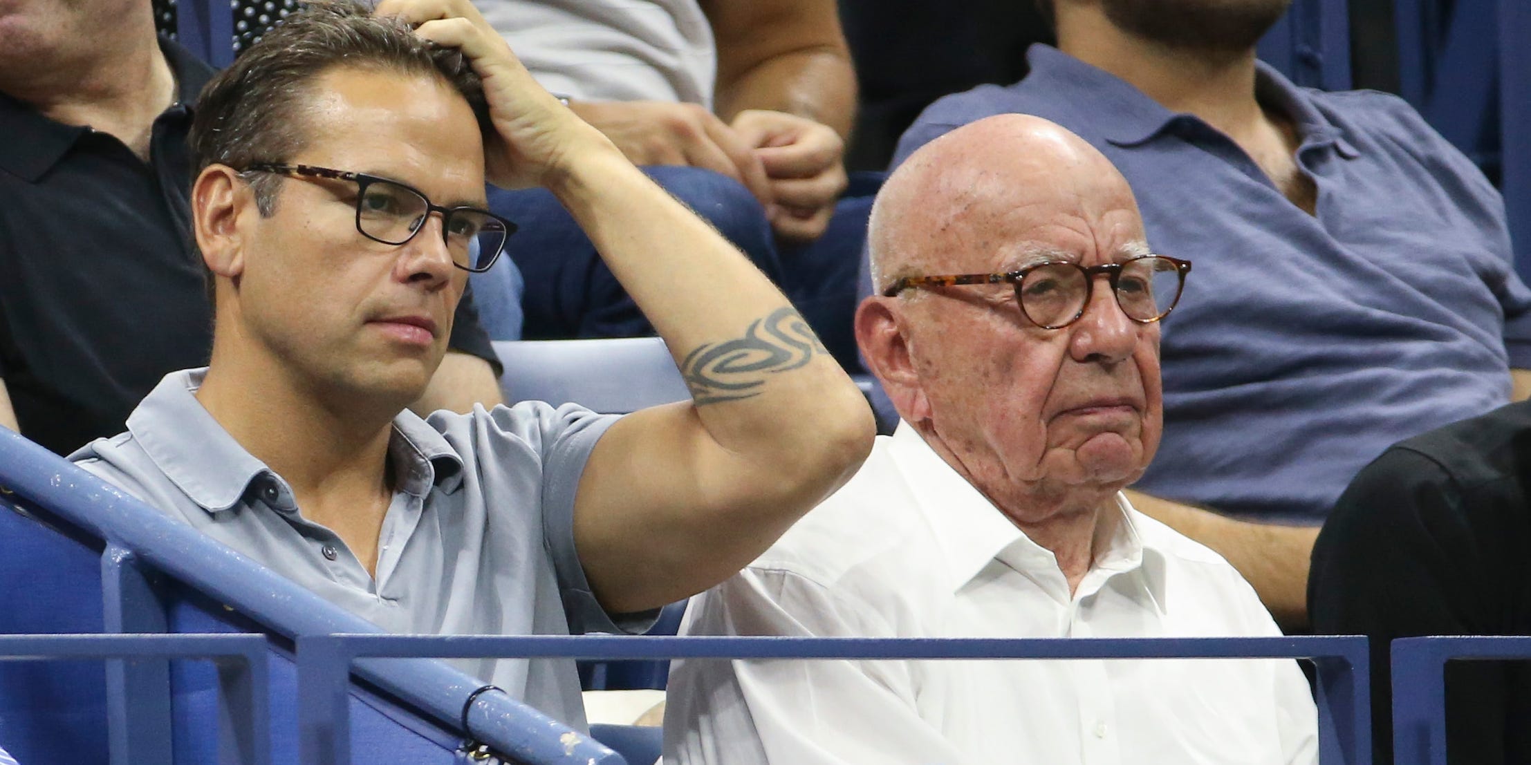 Fox Corp. Chairman Rupert Murdoch and his son, CEO Lachlan Murdoch (left) watch the US Open.