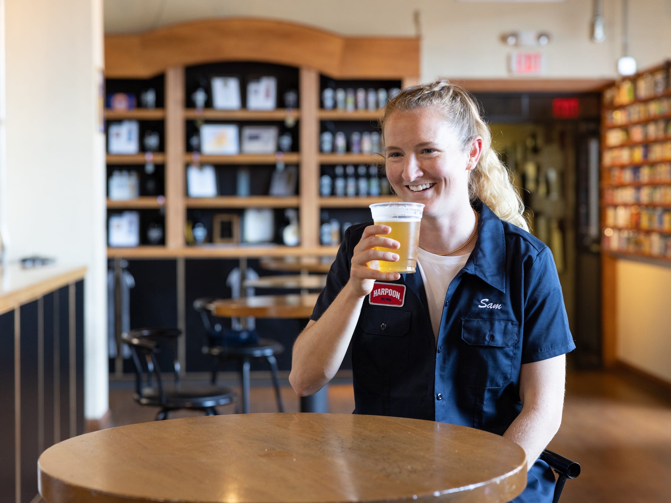 Sam Mewis drinks Mew-S-A Citrus IPA at Harpoon Brewery.