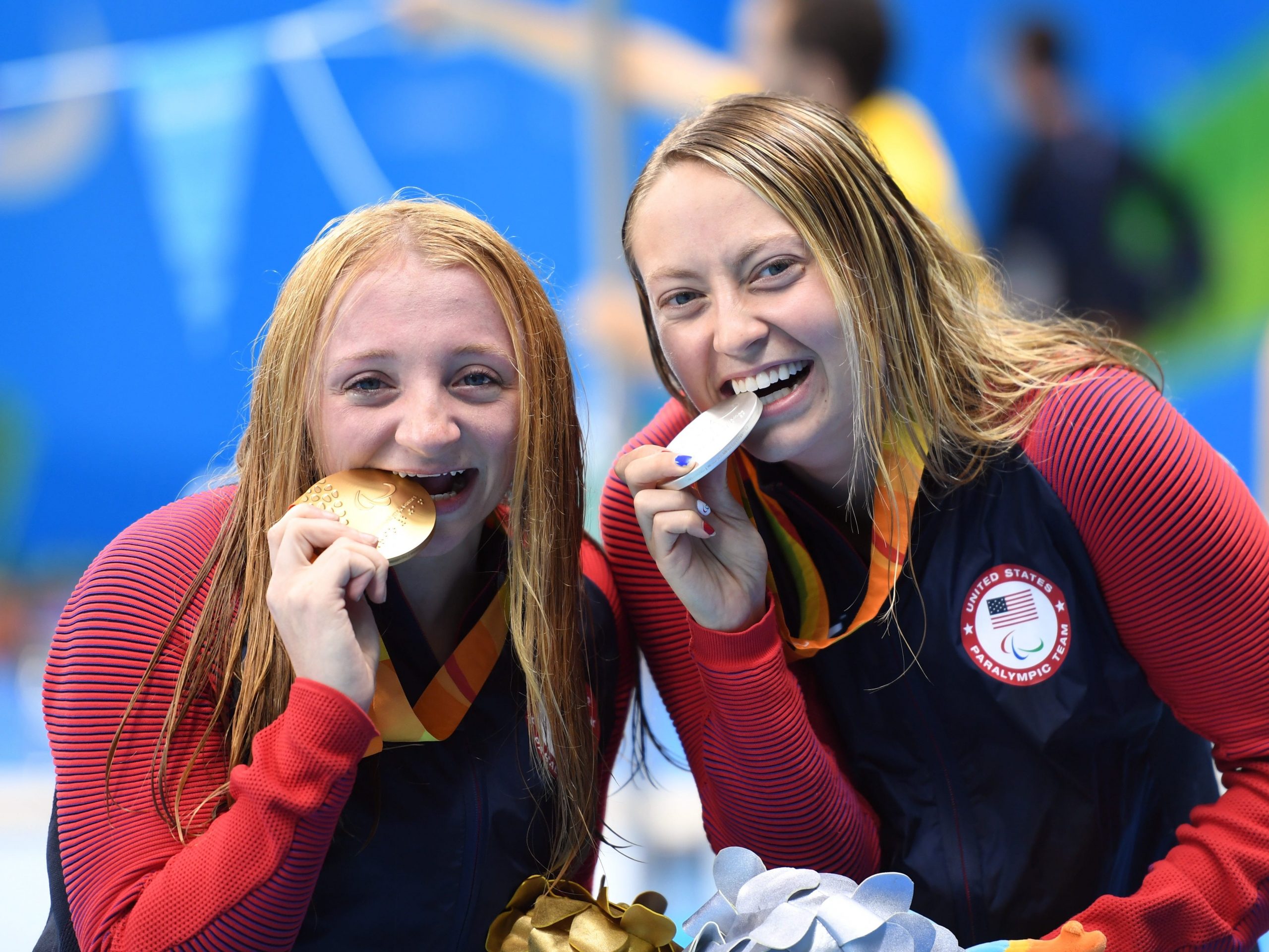 Gold medalist McKenzie Coan and silver medalist Cortney Jordan at the 2016 Paralympic Games in Rio.