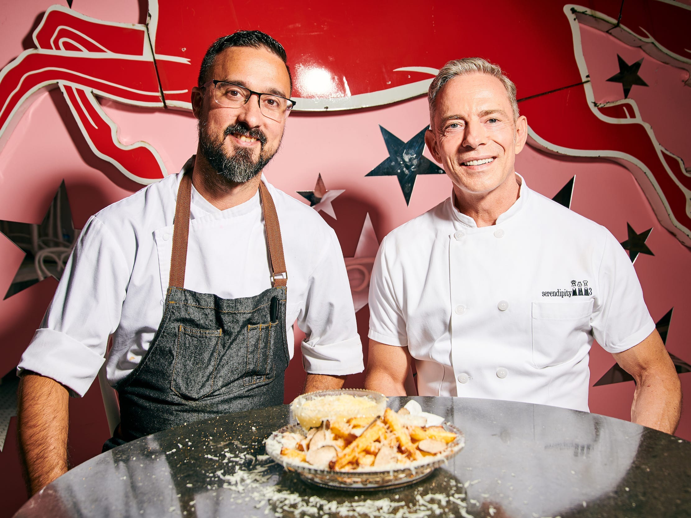 Serendipity3 Chef Frederick Schoen-Kiewert (left) with creative director Joe Calderone (right)