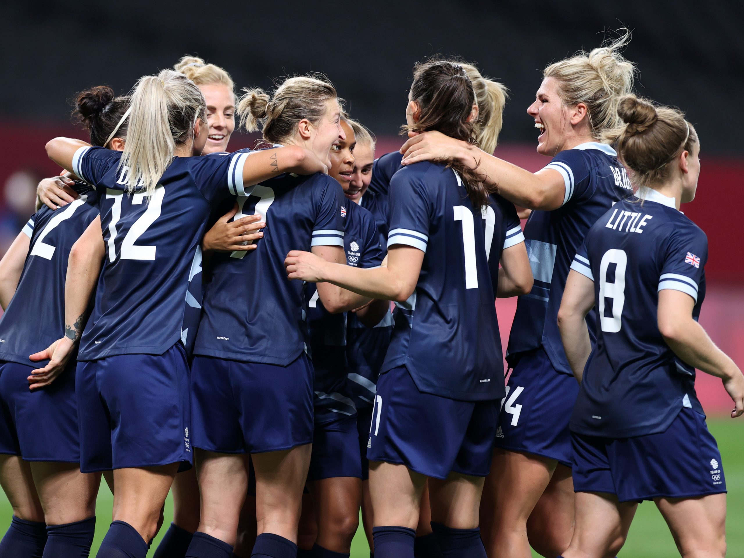 Team GB Women celebrate during its opening Tokyo 2020 game against Chile