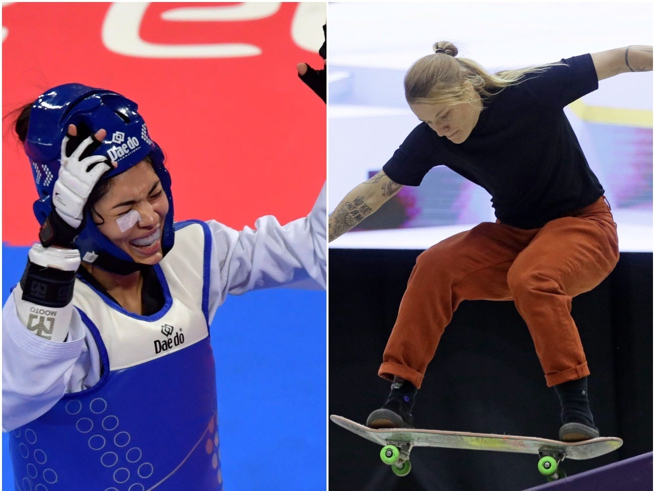 Chilean taekwondo athlete Fernanda Aguirre and Dutch skateboarder Candy Jacobs