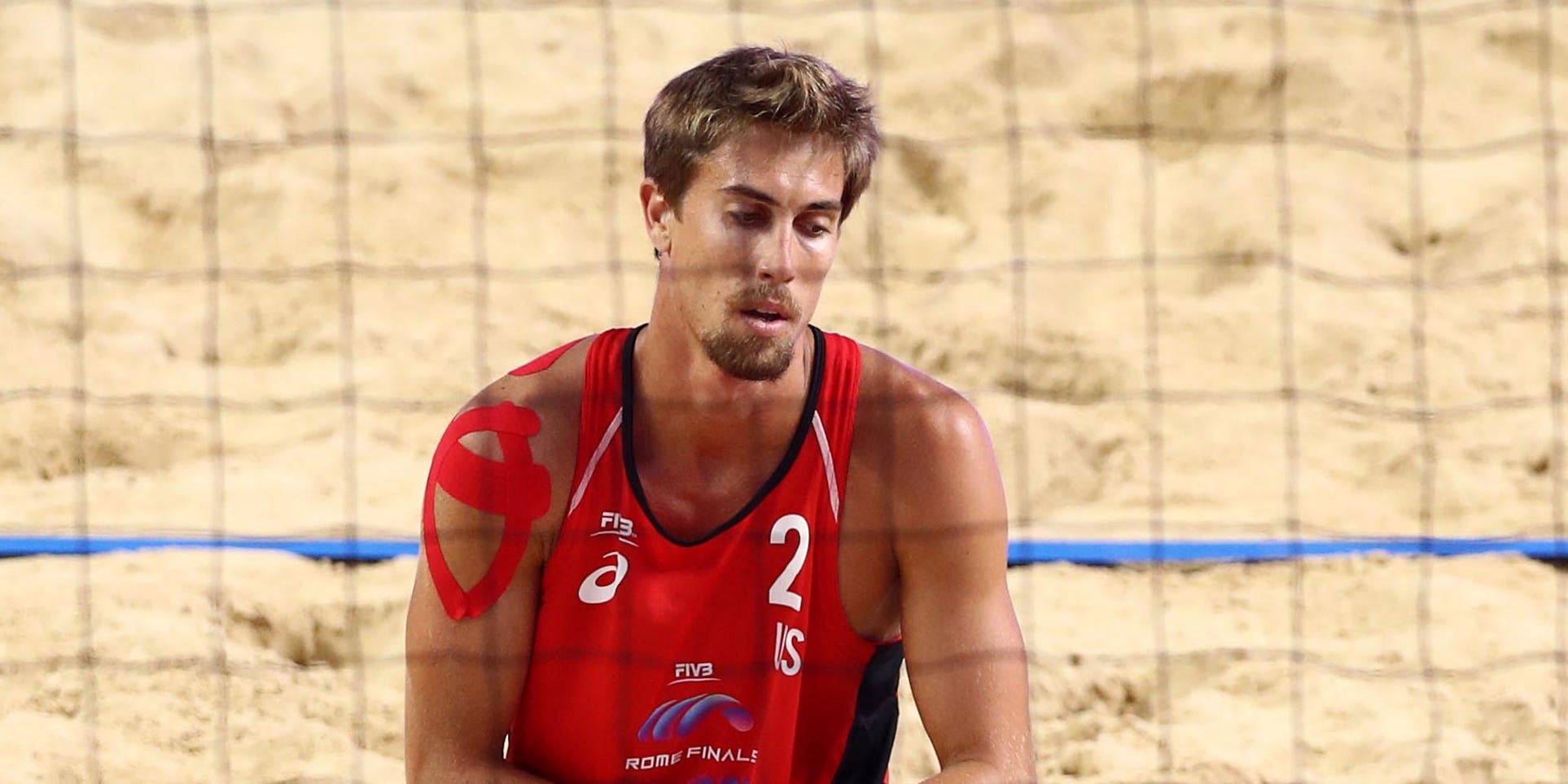 Dejection of Taylor Crabb during the 3rd place final match at Beach Volley Rome World Tour Finals. Foro Italico in Rome, Italy on September 8, 2019