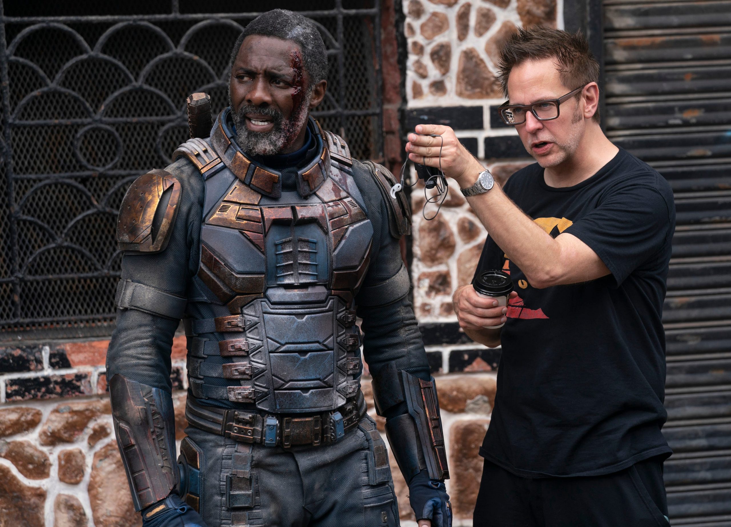 Idris Elba and director James Gunn on the set of "The Suicide Squad."