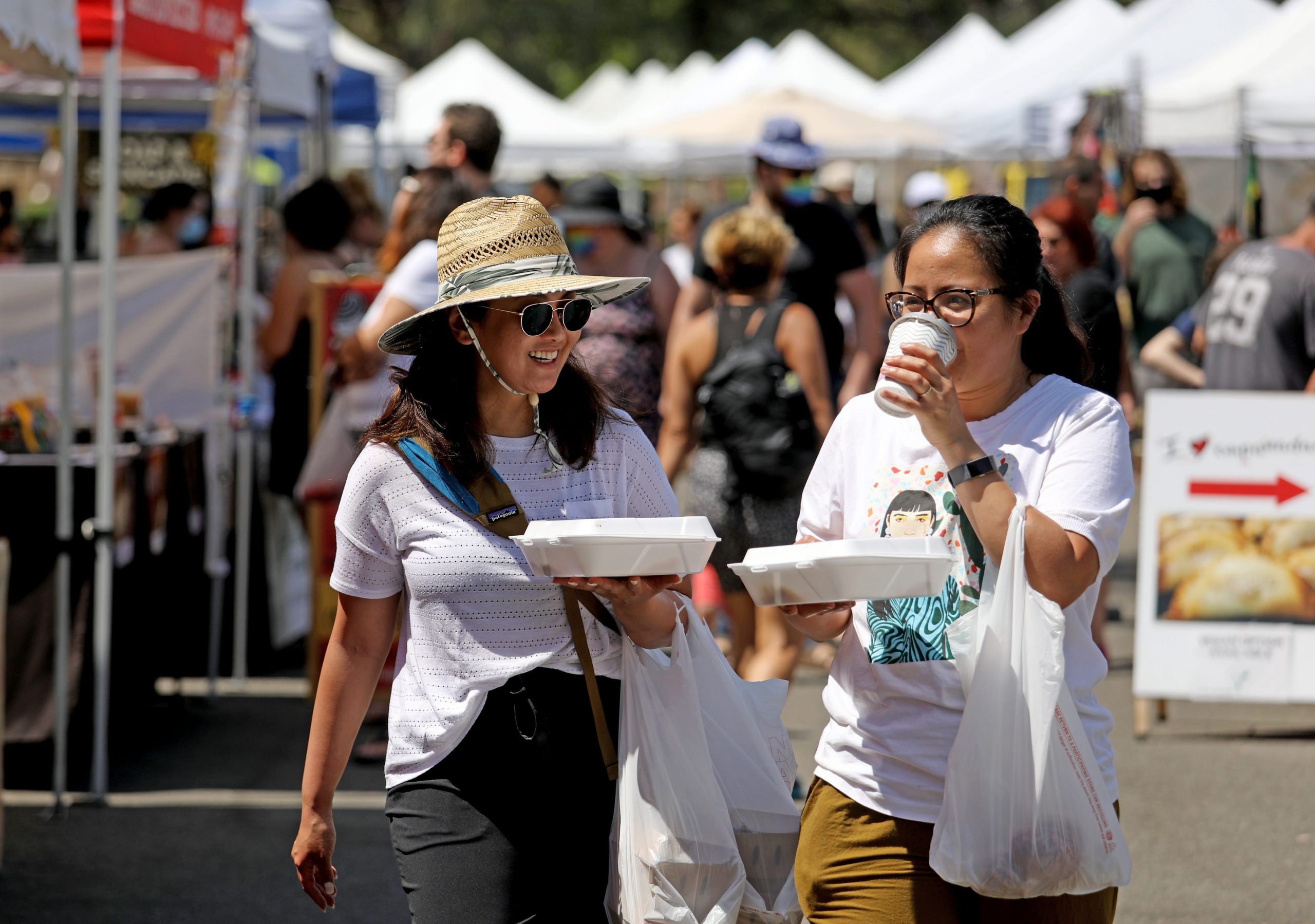 Californians at farmers market without masks