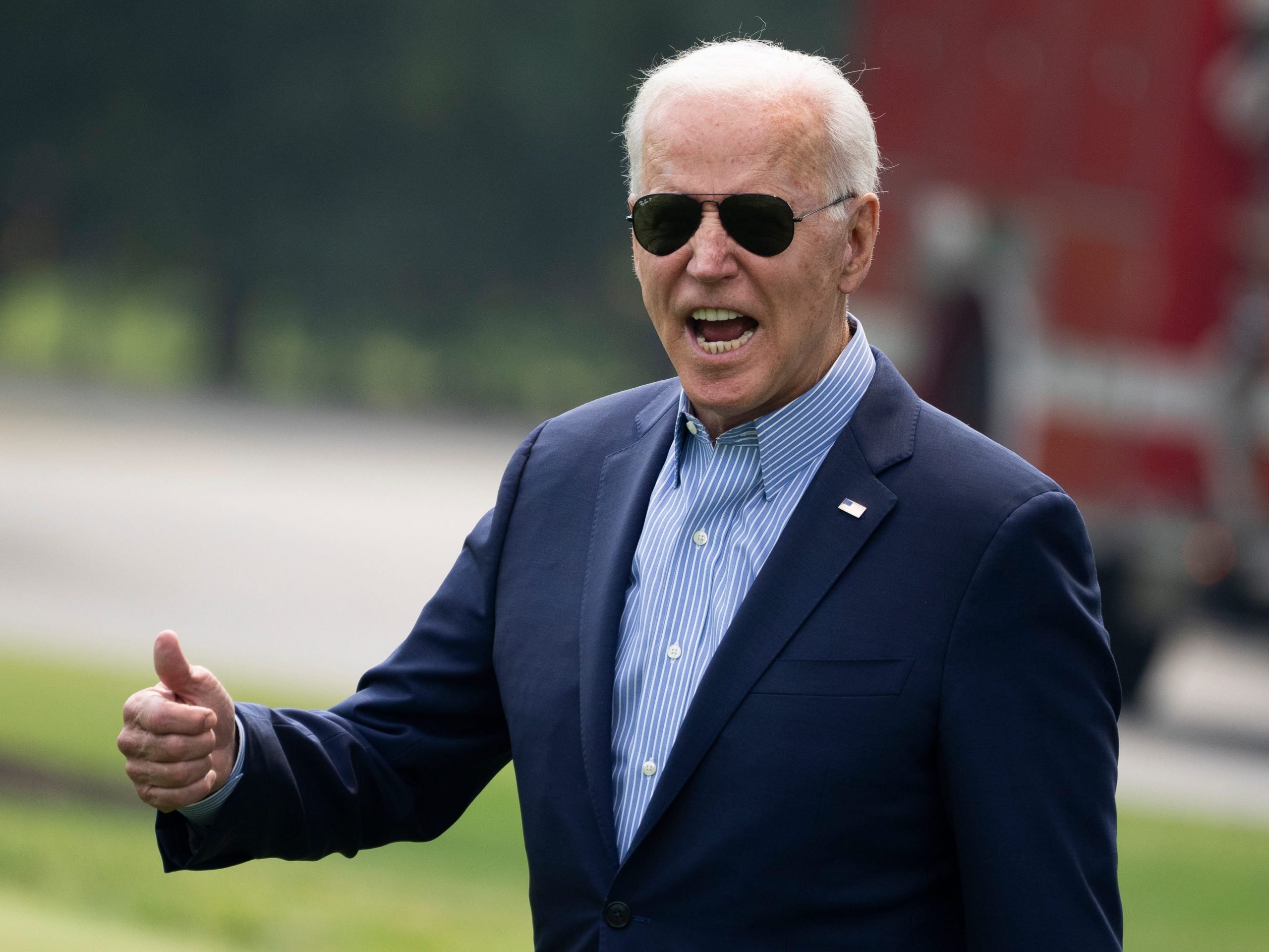 U.S. President Joe Biden reacts to shouted questions from reporters as he walks to Marine One on the South Lawn of the White House on July 21, 2021 in Washington, DC.