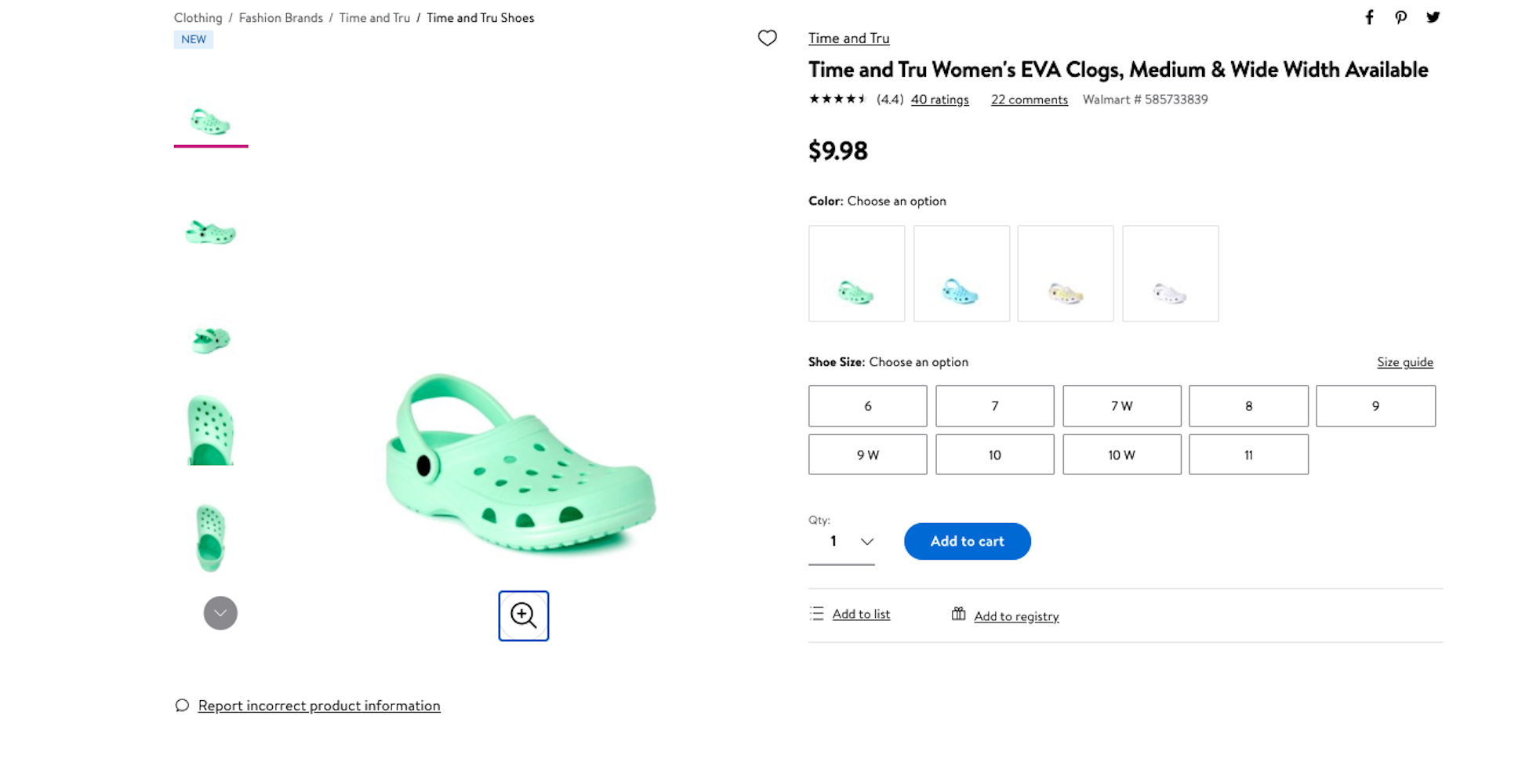 Crocs-style clogs sold on Walmart's website