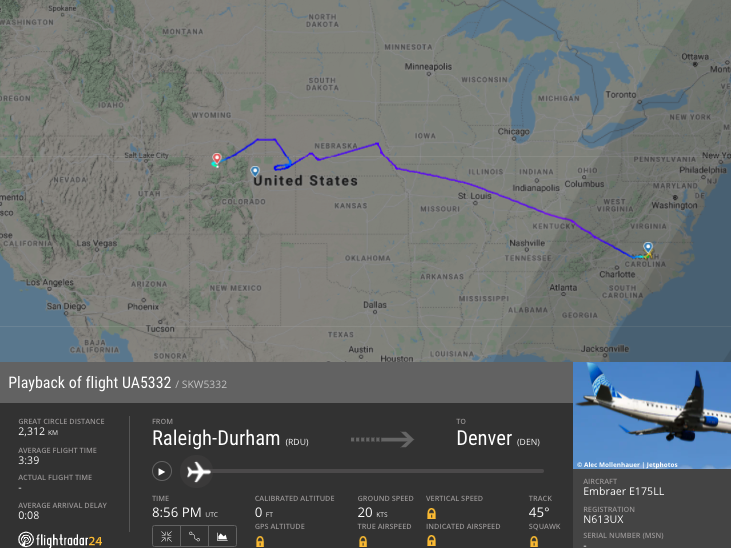 SkyWest Airlines flight 5332's route on July 17