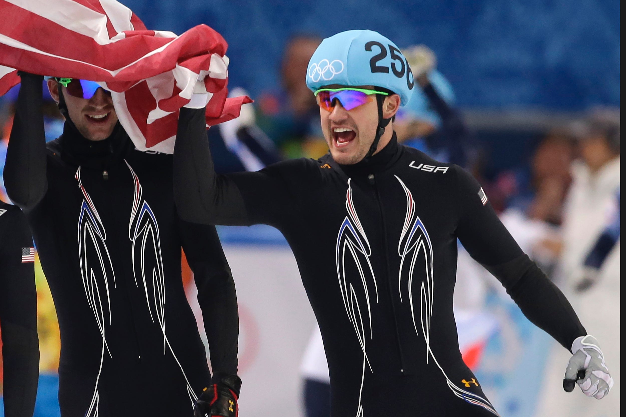 Eddy Alvarez competes in speed skating at the 2014 Sochi Olympics.
