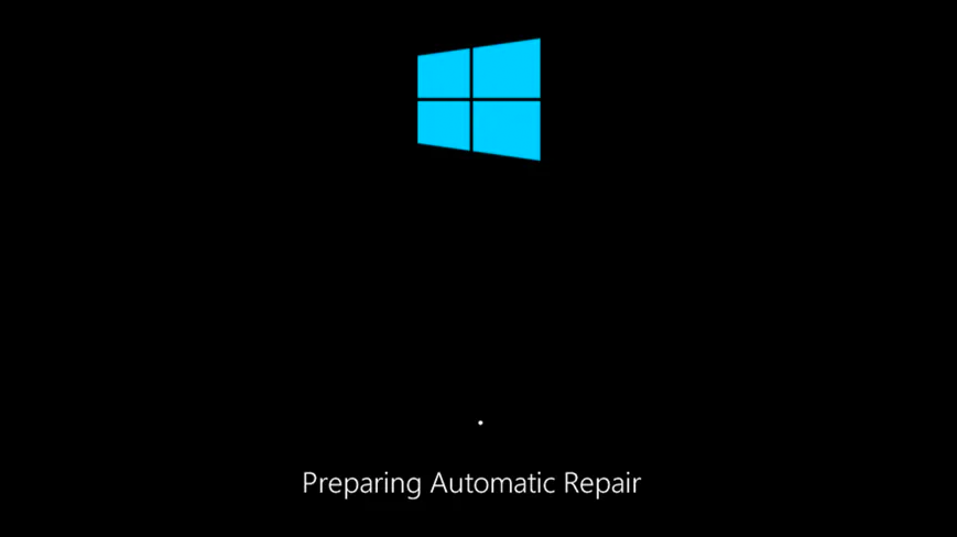 A black screen with a Windows logo and the words "Preparing Automatic Repair."