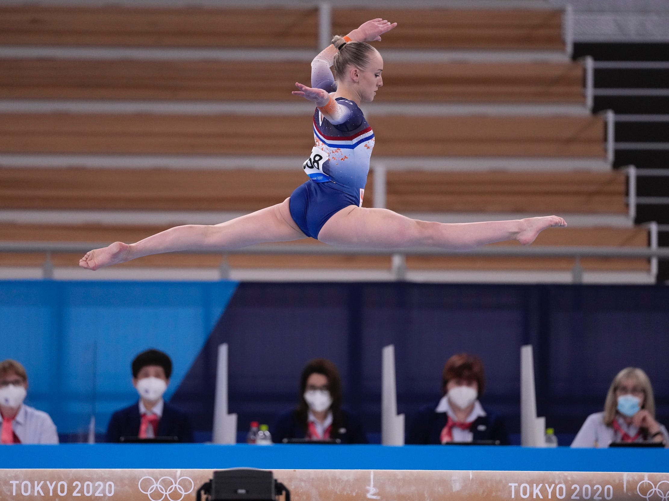 Dutch gymnast Sanne Wevers competes at the women's gymnastics Olympics qualification event.