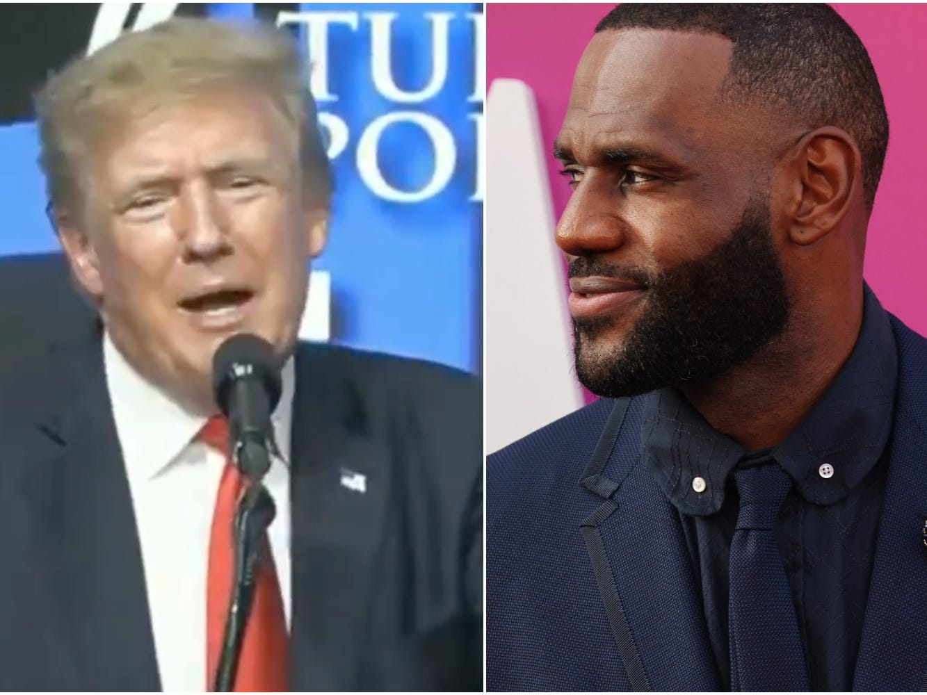 Composite image of Trump, left, and LeBron James, right.