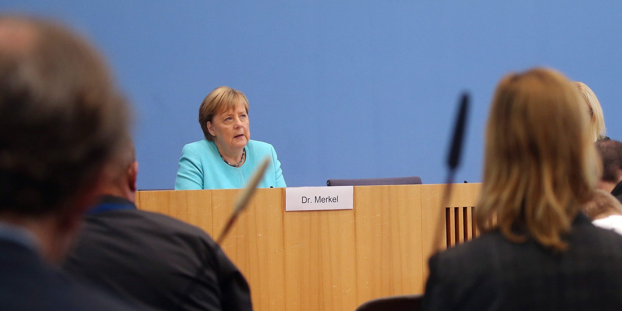 German Chancellor Angela Merkel speaks, during her annual summer news conference in Berlin, Germany, Thursday, July 22, 2021.