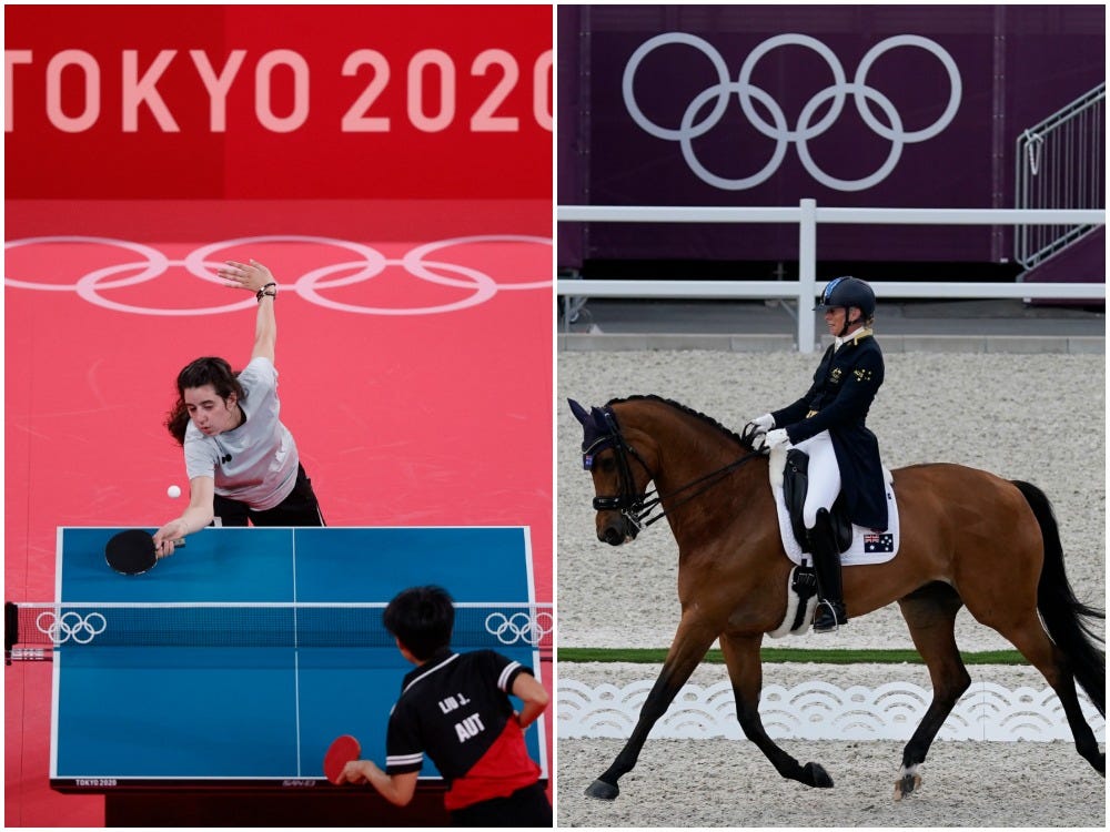 Hend Zaza is a 12-year-old table tennis player and Mary Hanna competes as a 66-year-old in equestrian.