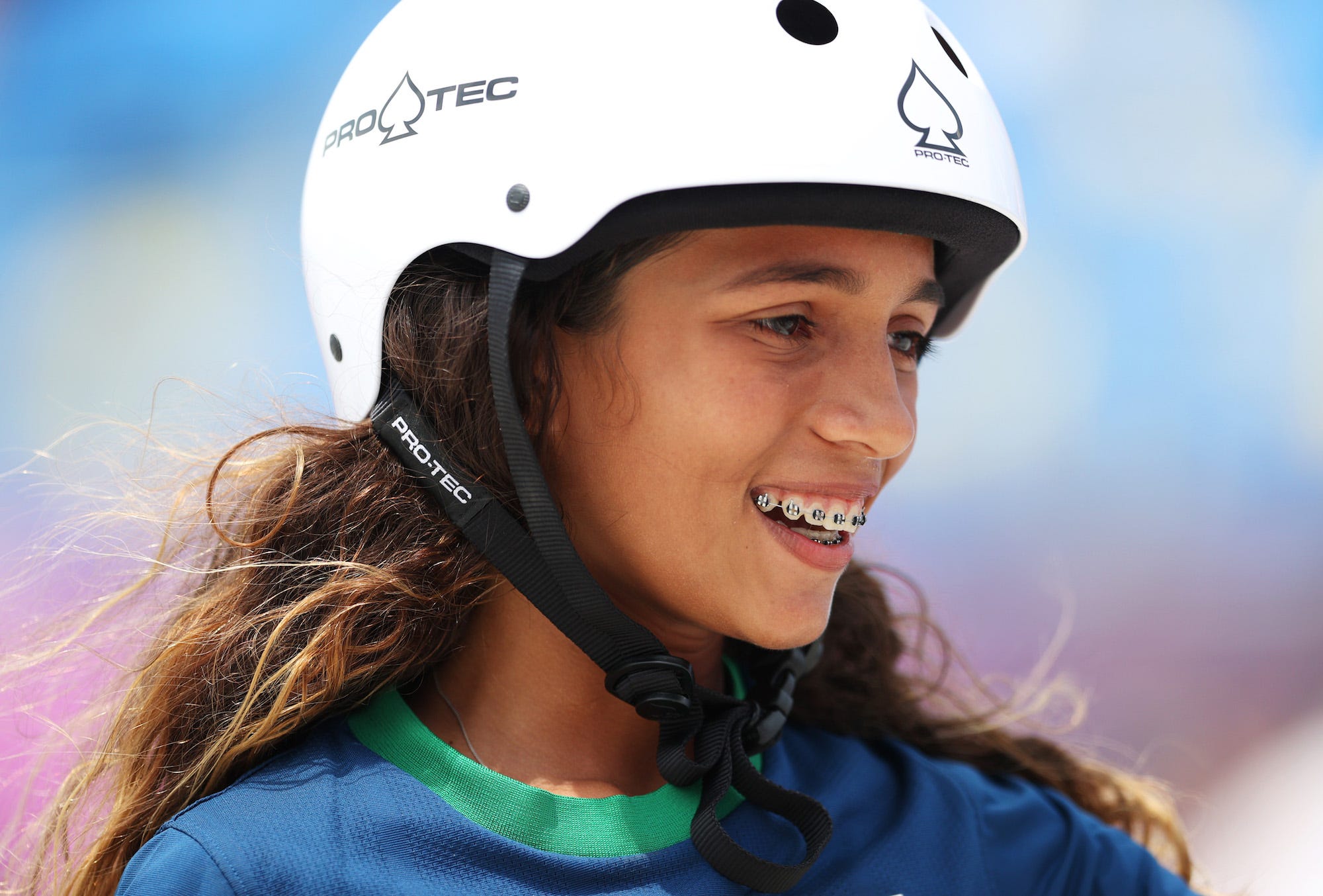 Rayssa Leal of Team Brazil smiles during the Women's Street Final on day three of the Tokyo 2020 Olympic Games at Ariake Urban Sports Park