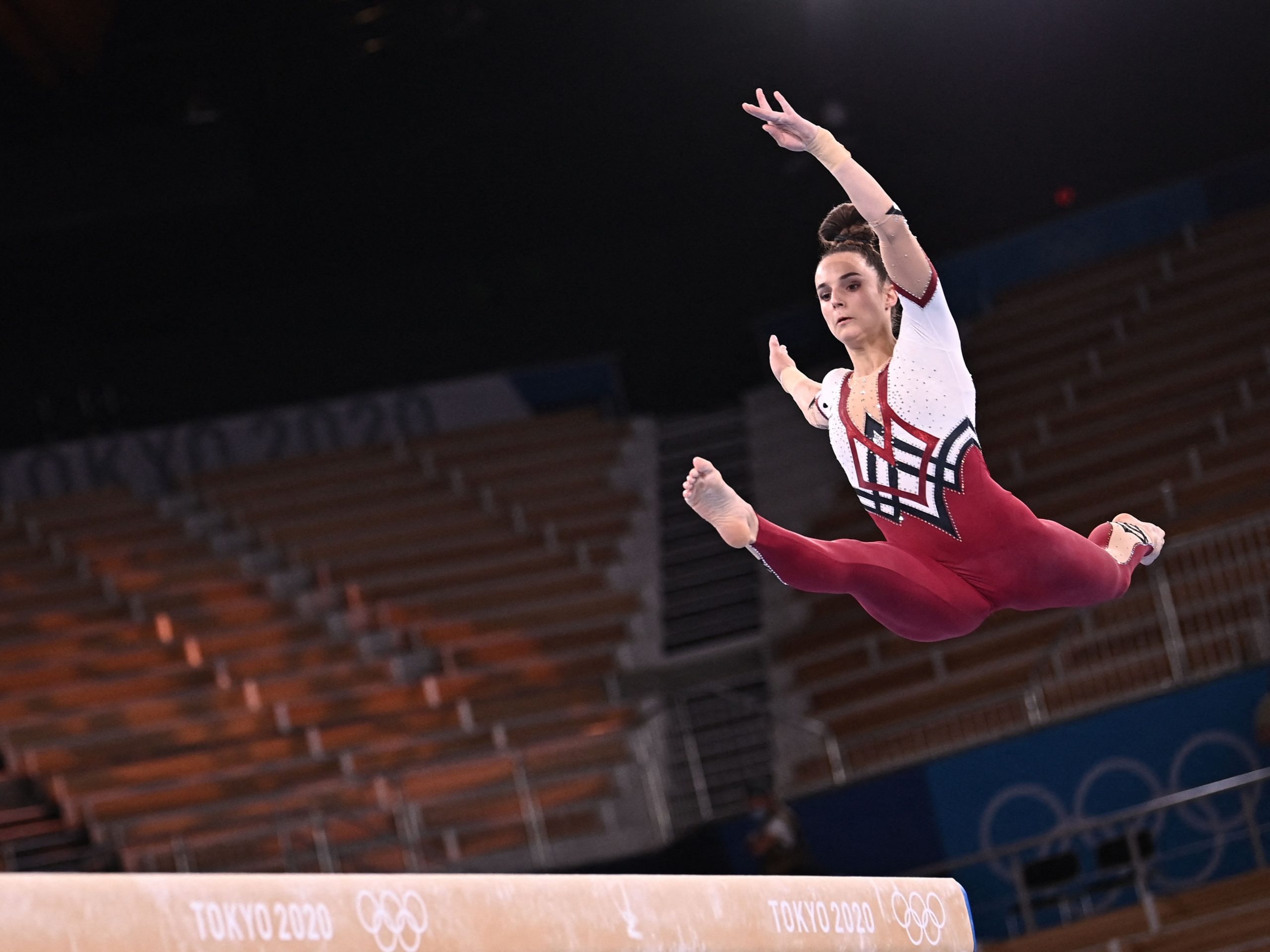 Germany's Pauline Schaefer-Betz competes in the artistic gymnastics balance beam event at the Tokyo Olympics