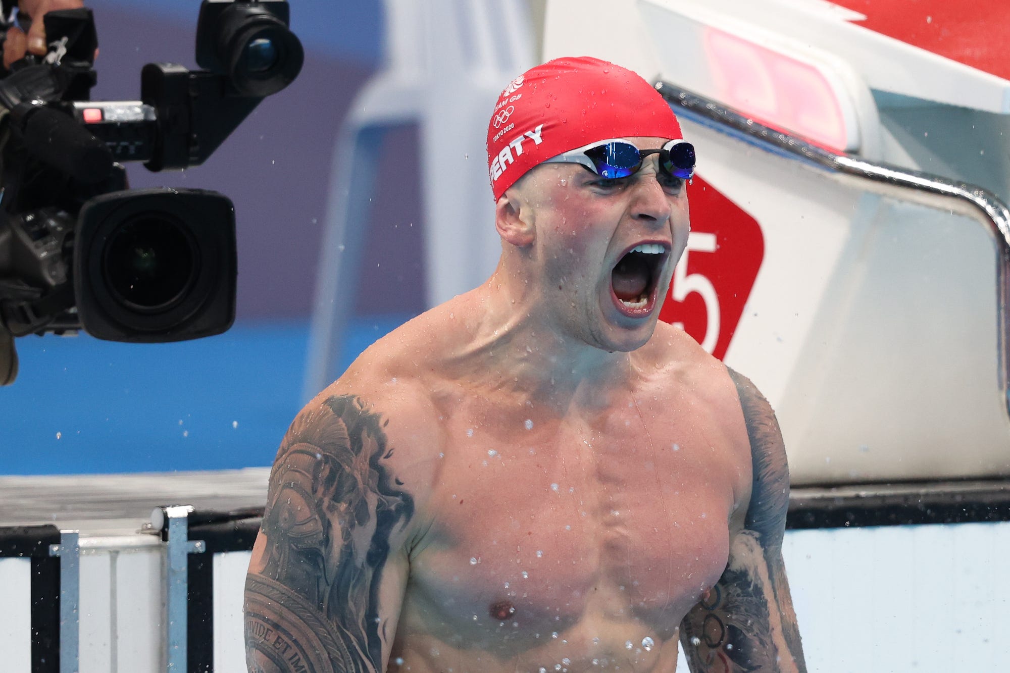 Great Britain's Adam Peaty after competing in the mens breaststroke final swimming event during the 2020 Summer Olympic Games at the Tokyo Aquatics Centre