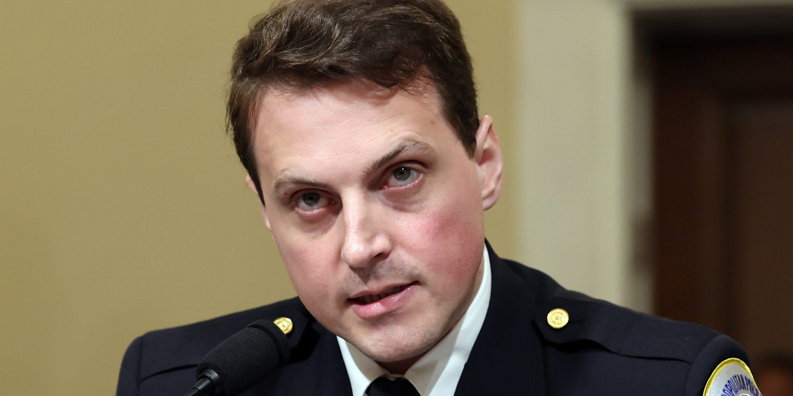 DC Metropolitan Police Department officer Daniel Hodges testifies before the House Select Committee investigating the January 6 attack on the U.S. Capitol on July 27, 2021 at the Cannon House Office Building in Washington, DC.