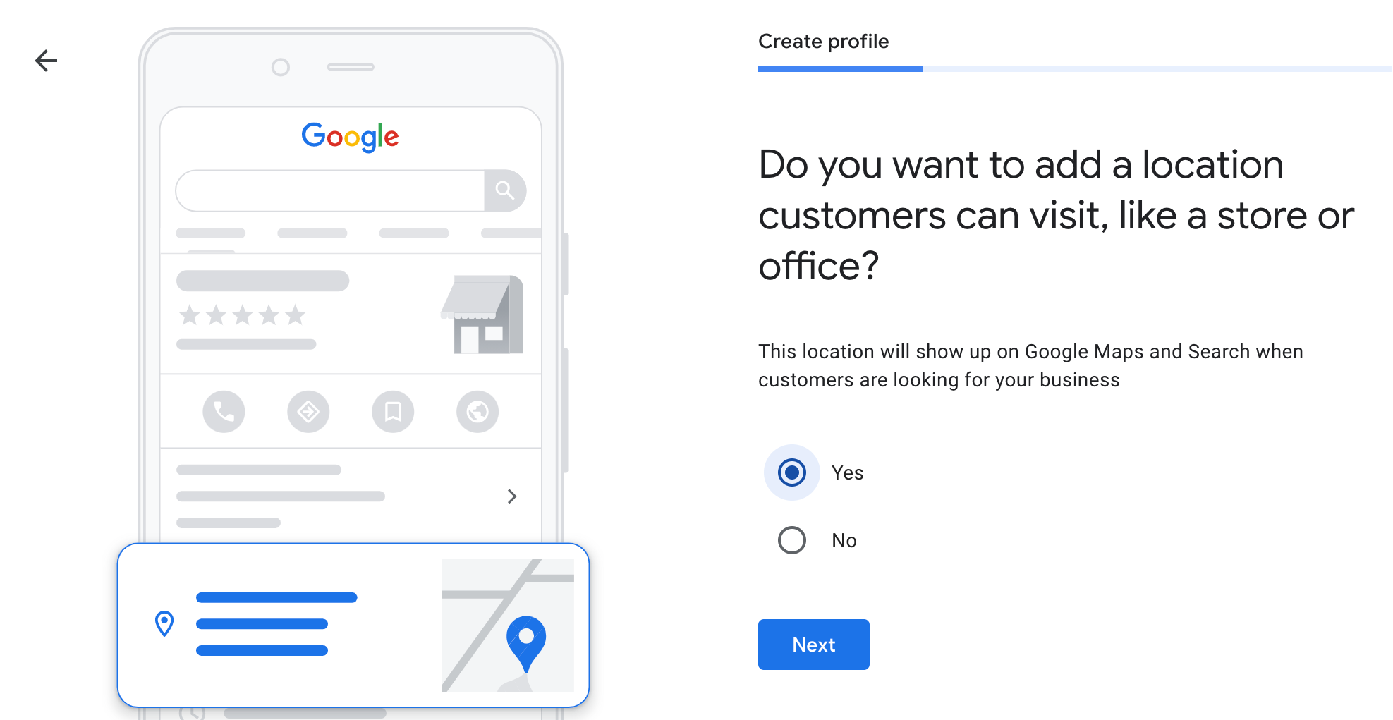 Screenshot of Google Business page to add location