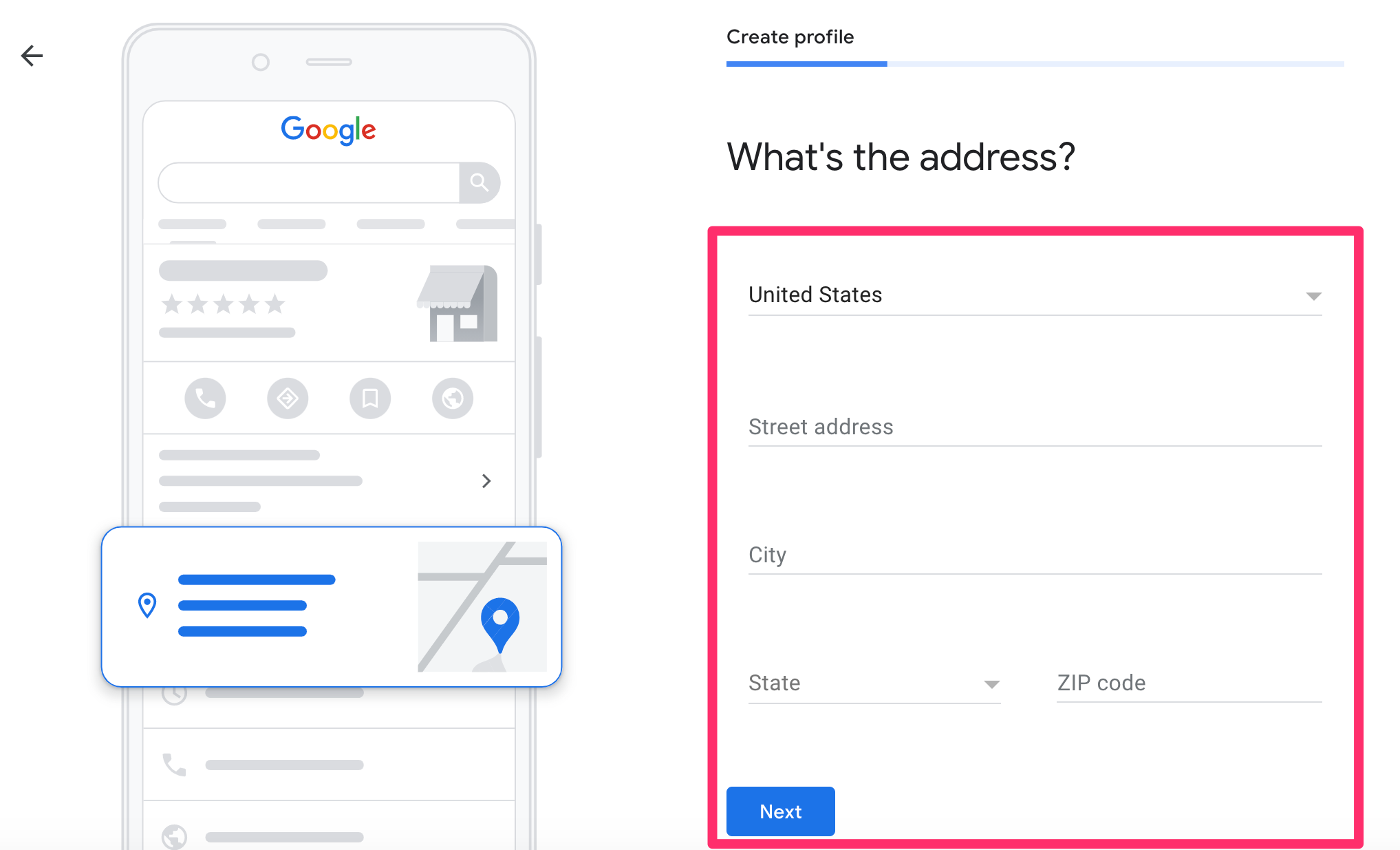 Screenshot of Google Business page to add location