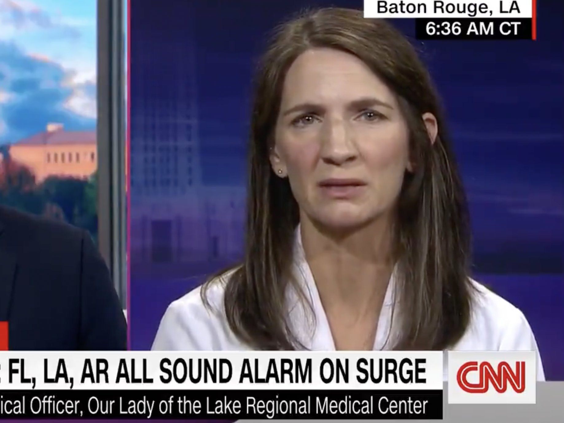 Spilt screen images showing CNN's John Berman and Louisiana Dr. Catherine O'Neal.