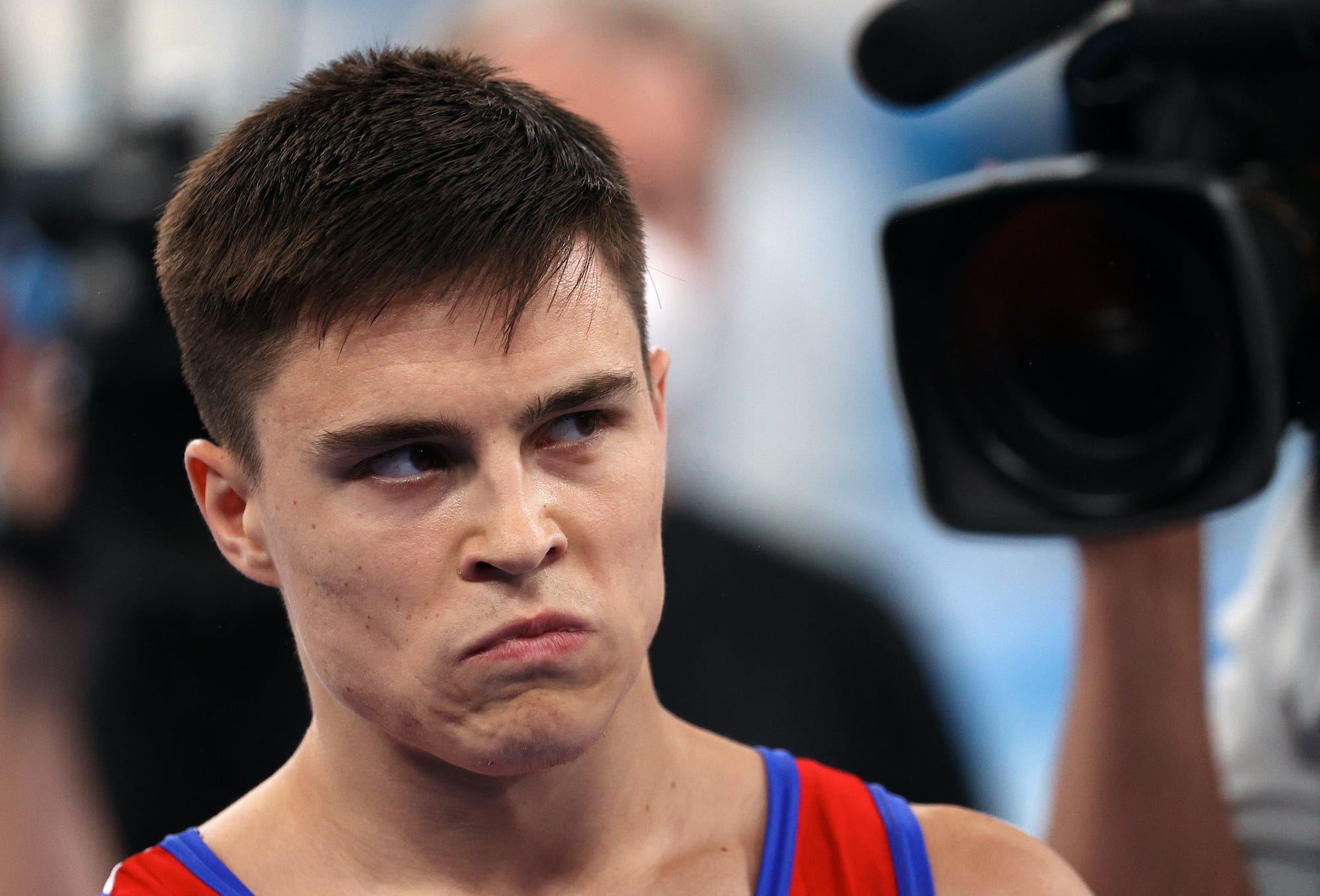 Nikita Nagorny looks on after the men's artistic gymnastics individual all-around final at the Tokyo 2020 Summer Olympic Games.