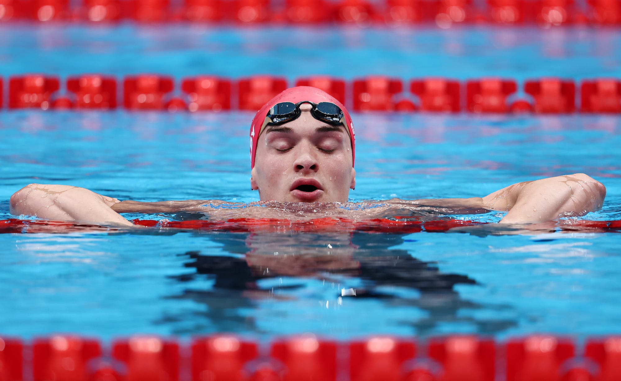 James Wilby of Team Great Britain reacts after competing in the Men's 200m Breaststroke Final on day six of the Tokyo 2020 Olympic Games at Tokyo Aquatics Centre