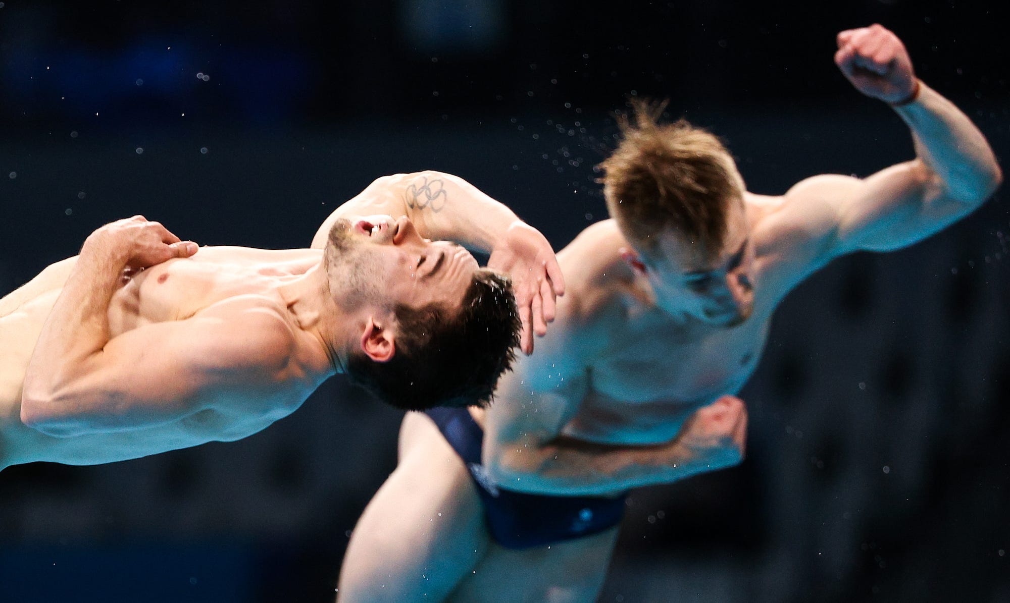 Team GB divers Daniel Goodfellow and Jack Laugher compete in the men's synchronised 3m springboard final at Tokyo Aquatics Centre during the 2020 Summer Olympic Games