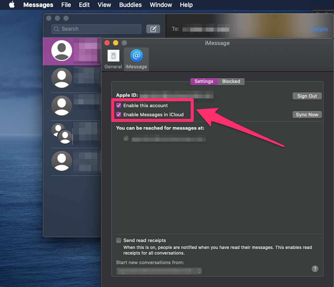 Screenshot of Messages app Preferences window checkboxes
