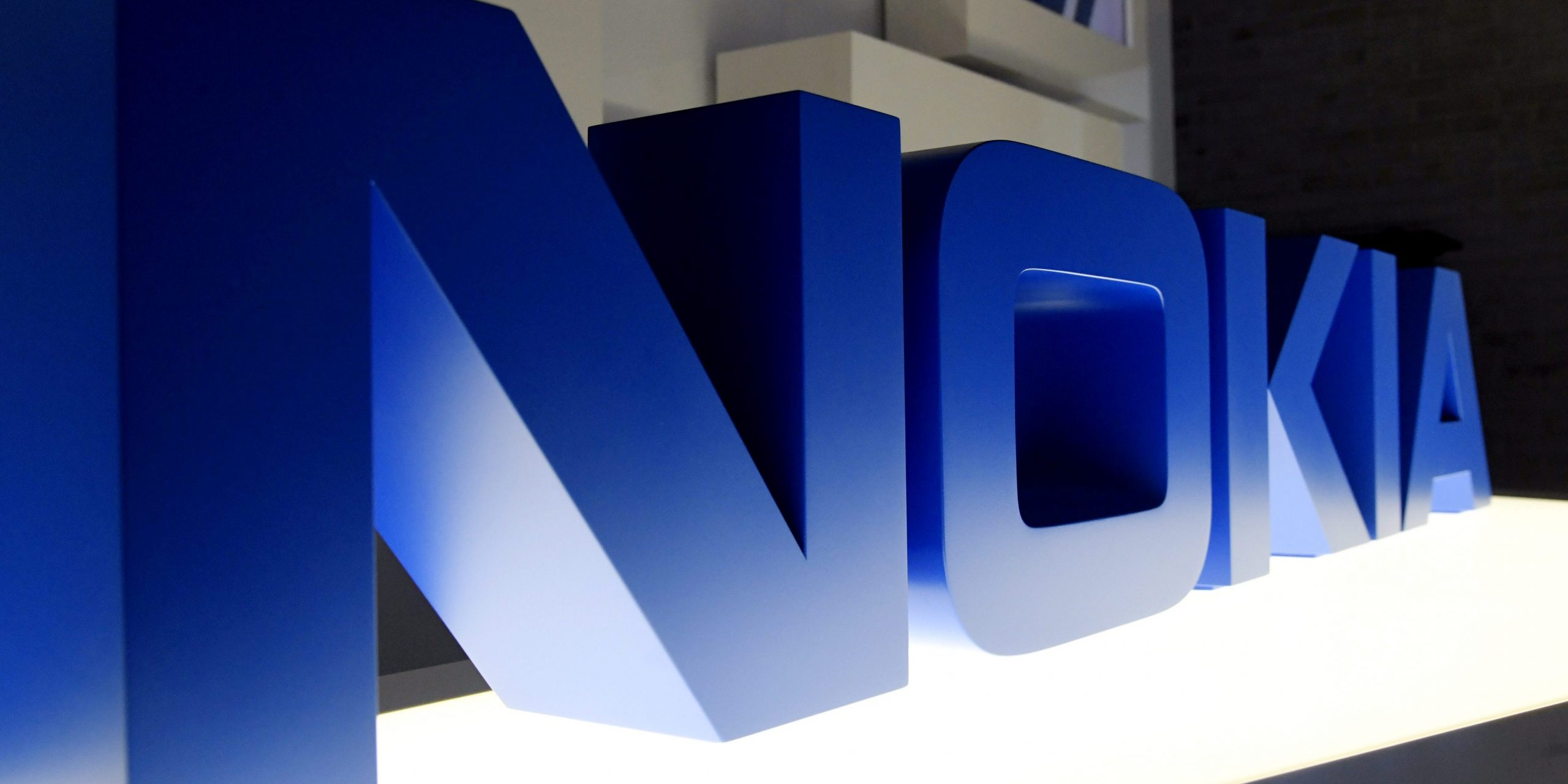 FILE PHOTO: The logo of Nokia is seen before the company's news conference in Espoo, Finland March 2, 2020. Lehtikuva/Markku Ulander via REUTERS 