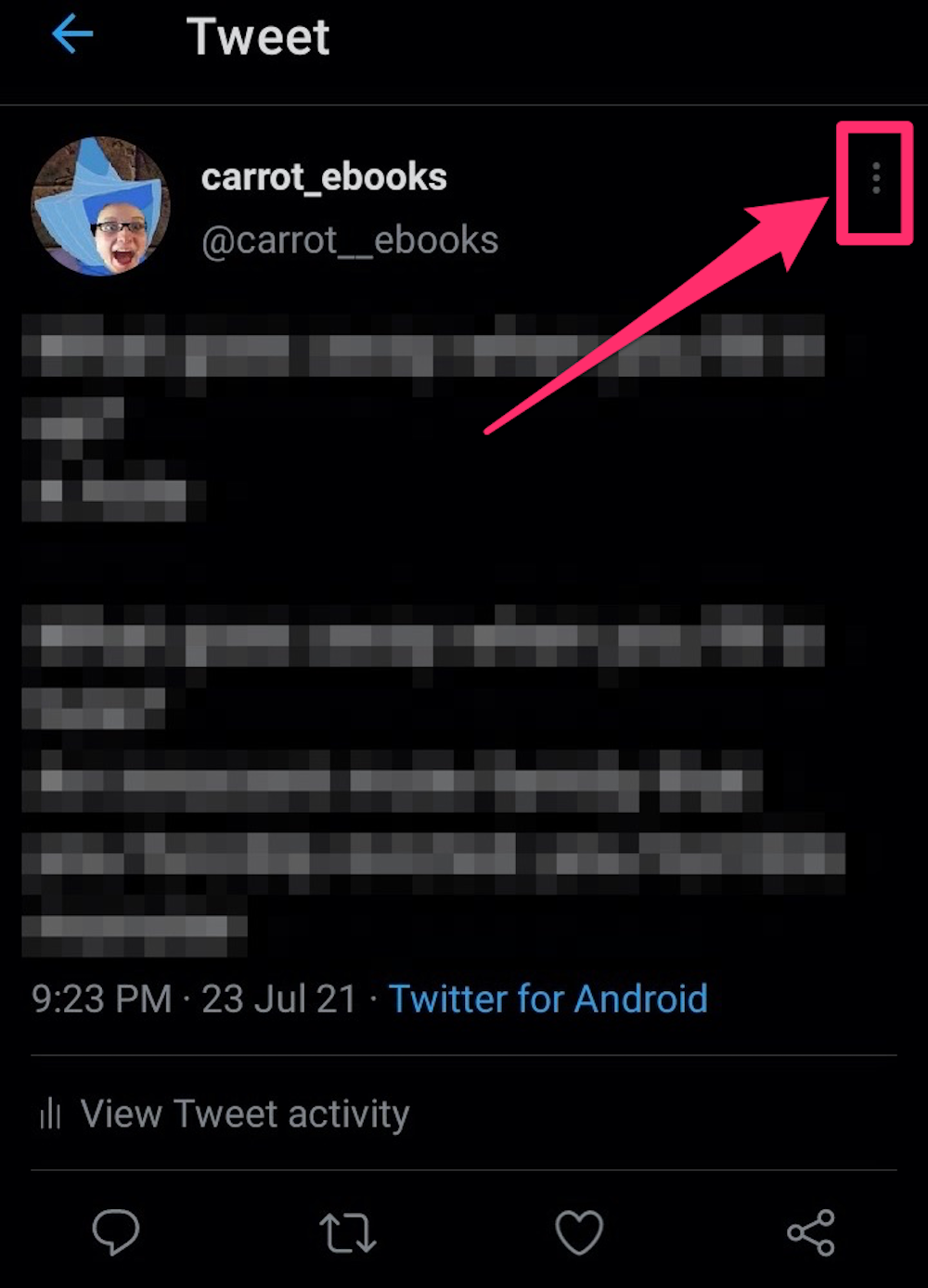 Screenshot of three-dot icon on Twitter app