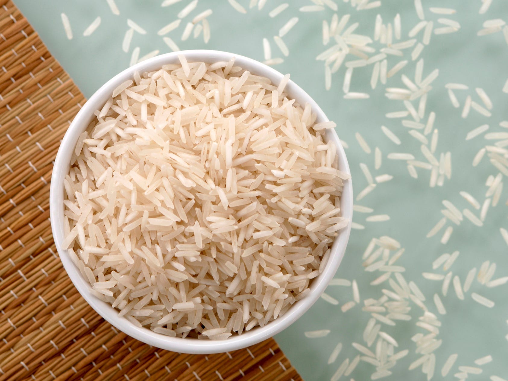 A bowl of raw basmati rice