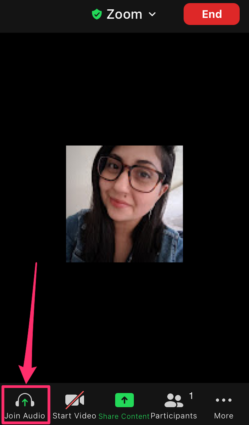 Screenshot of Zoom app button to join audio