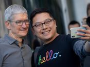 Tim Cook and a customer on September 20, 2019 in New York City.