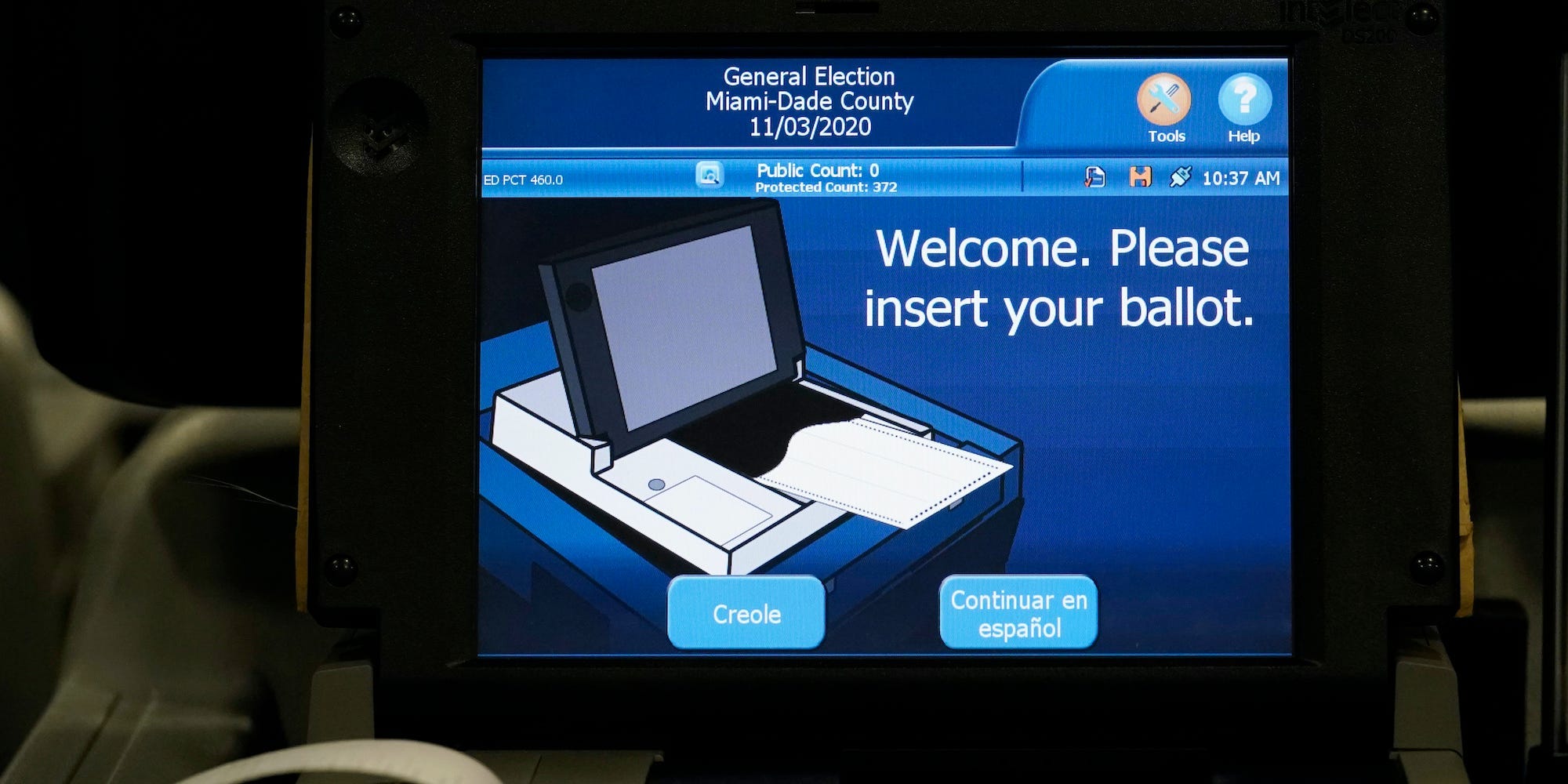 A ballot scanning machine in Miami Dade County, Florida