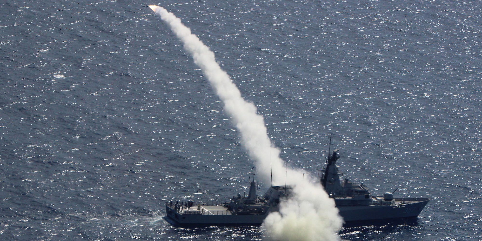 Indonesia frigate firing Exocet missile