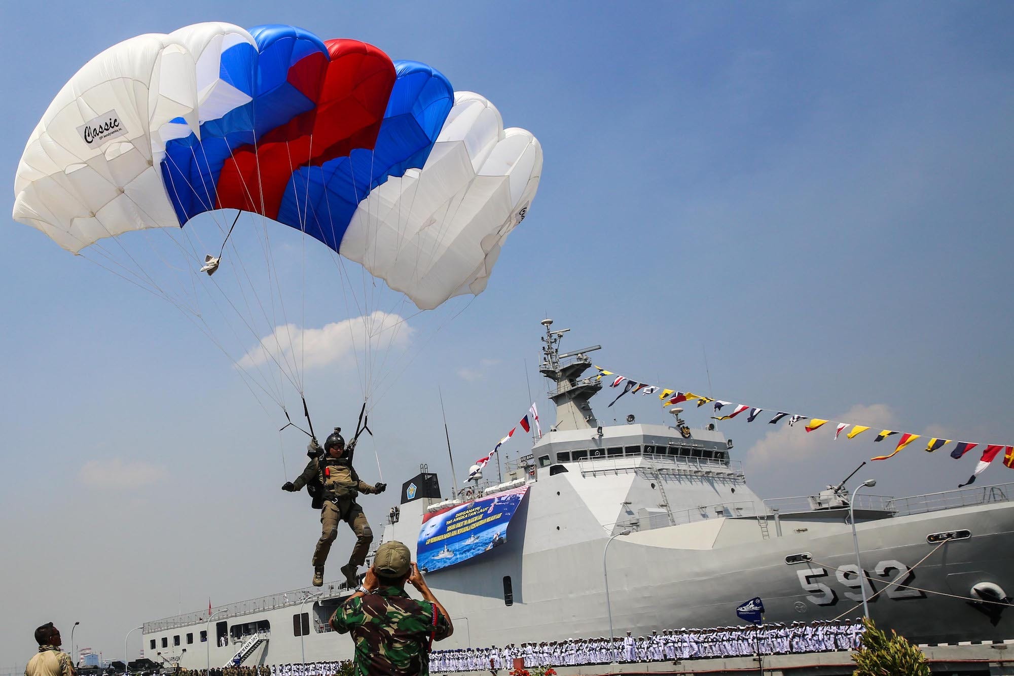 Indonesia military navy skydiving paratrooper